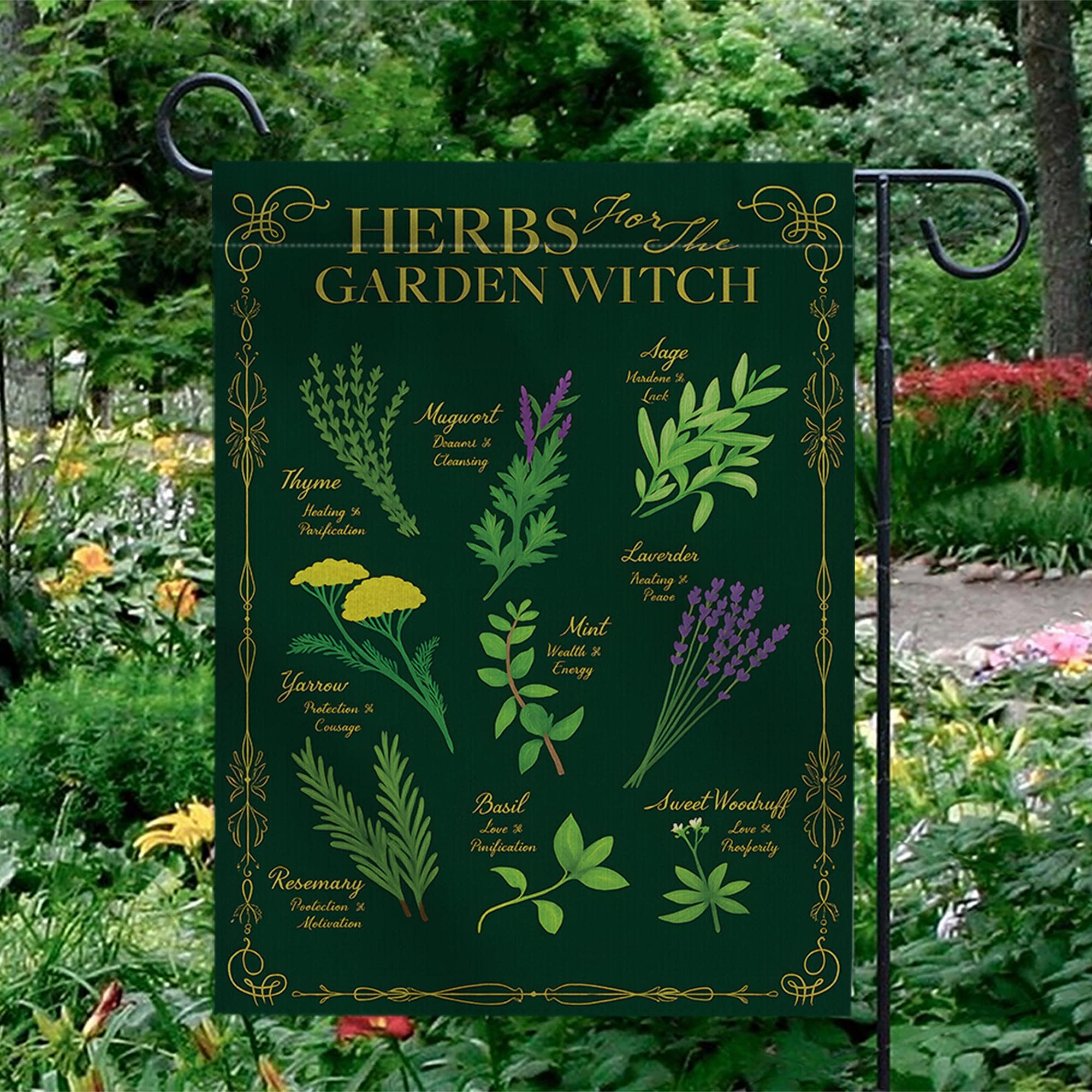Witchy Garden Flag, Herbs for the Garden Witch Banner, Botanical Outdoor Decor, Magical Herb Garden Art, Pagan Home & Garden Gift