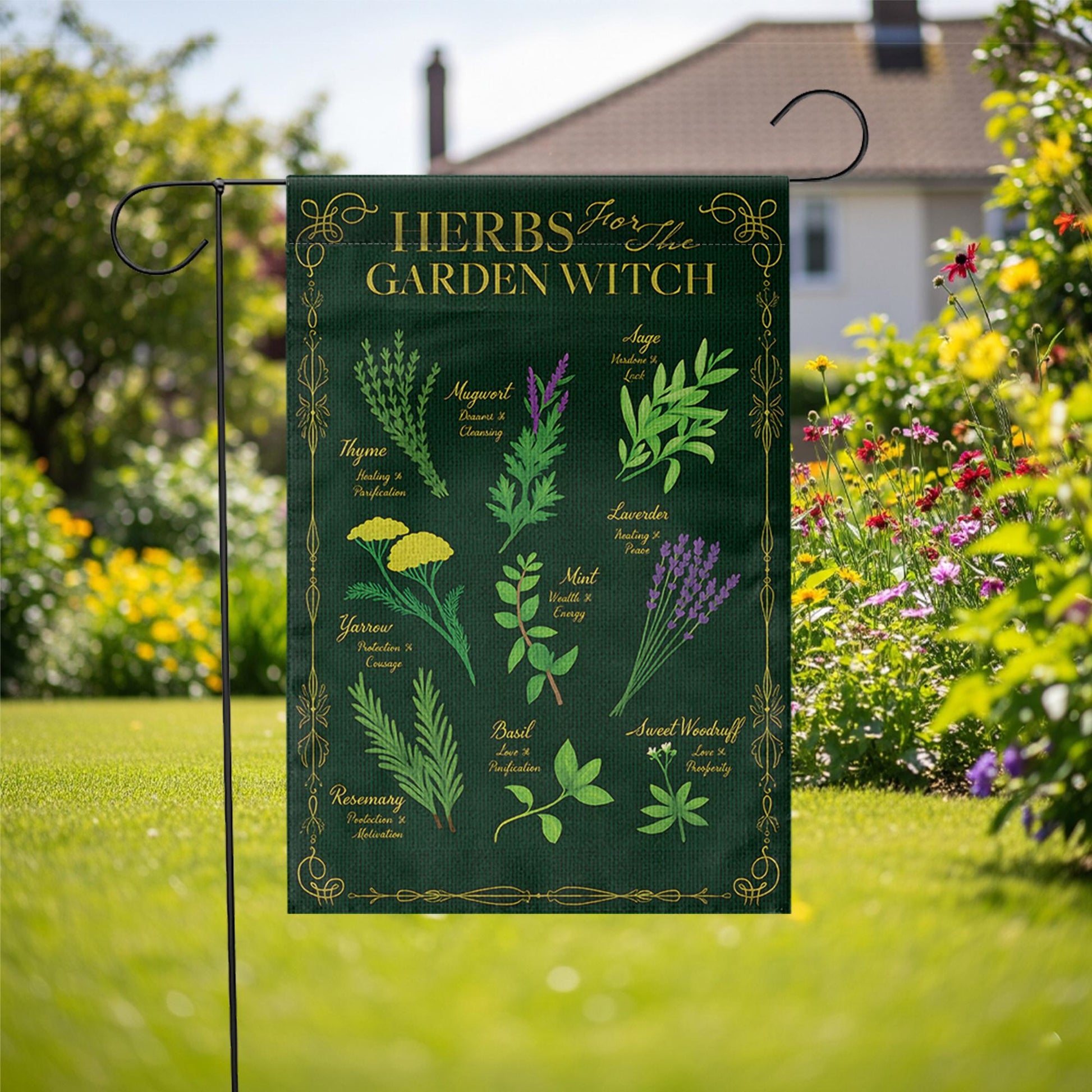 Witchy Garden Flag, Herbs for the Garden Witch Banner, Botanical Outdoor Decor, Magical Herb Garden Art, Pagan Home & Garden Gift