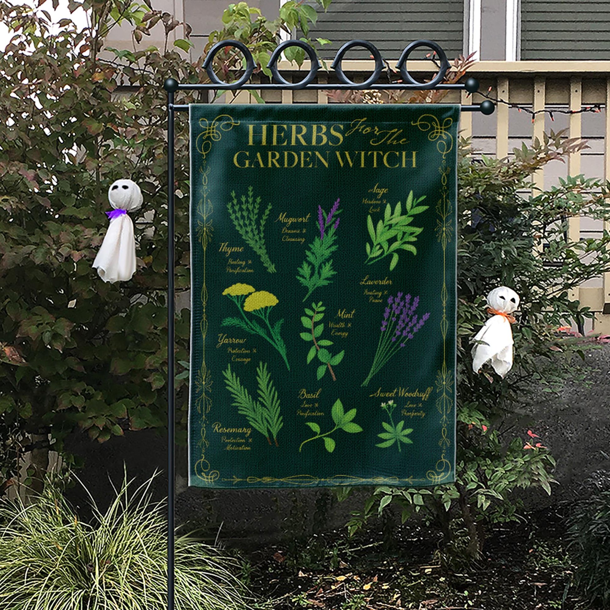 Witchy Garden Flag, Herbs for the Garden Witch Banner, Botanical Outdoor Decor, Magical Herb Garden Art, Pagan Home & Garden Gift