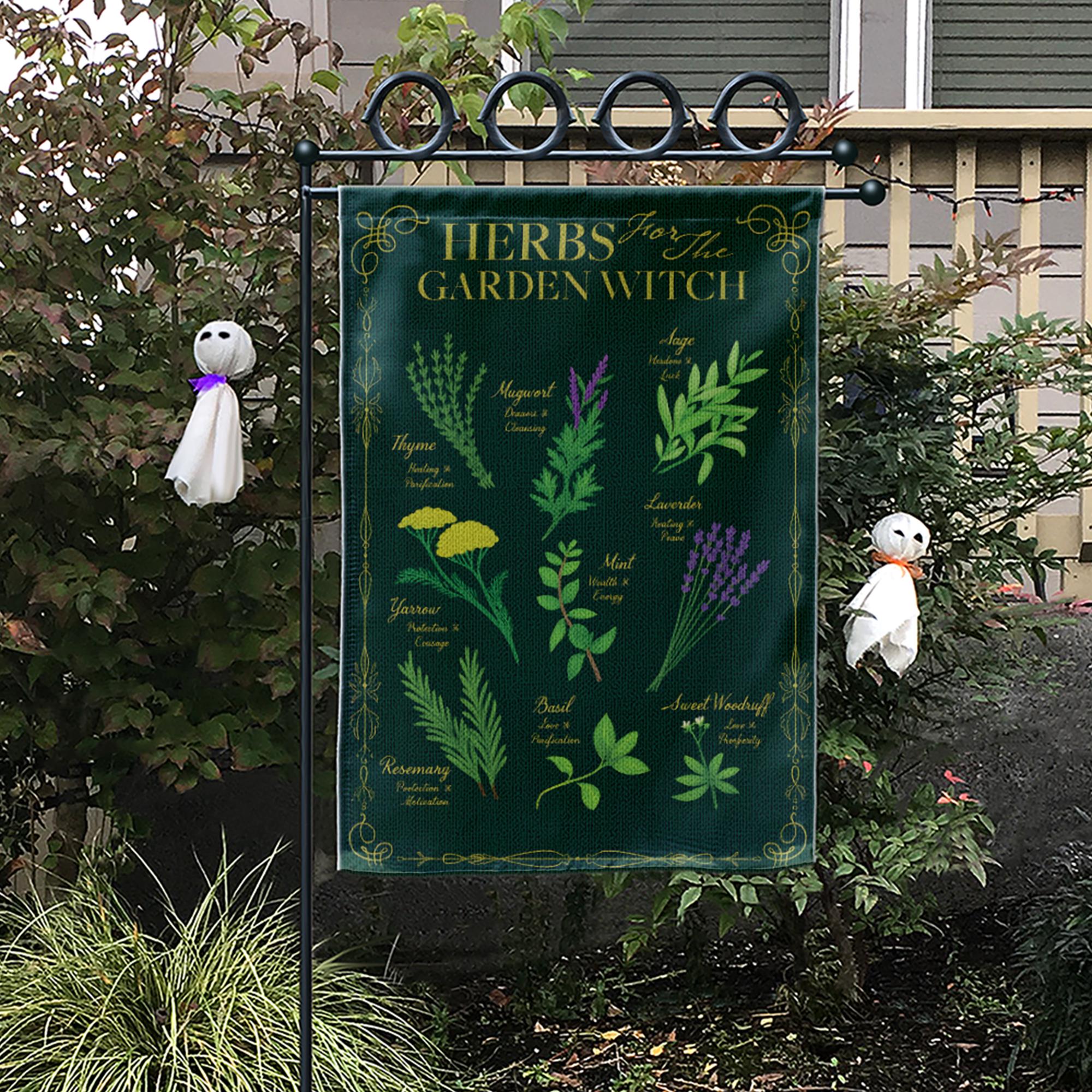 Witchy Garden Flag, Herbs for the Garden Witch Banner, Botanical Outdoor Decor, Magical Herb Garden Art, Pagan Home & Garden Gift