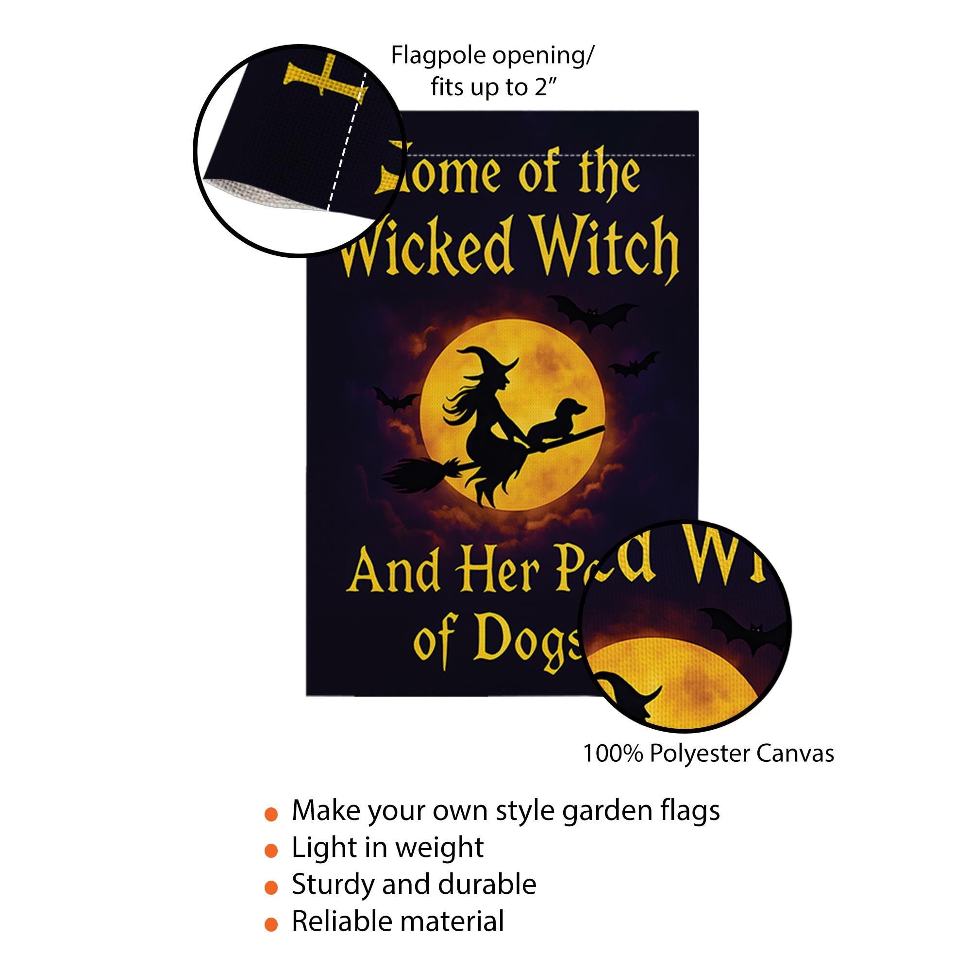 Wicked Witch And Her Pack of Dogs Garden Flag, Funny Halloween Decor, Witchy Dog Lover Gift, Spooky Pet Lover Yard Art Banner