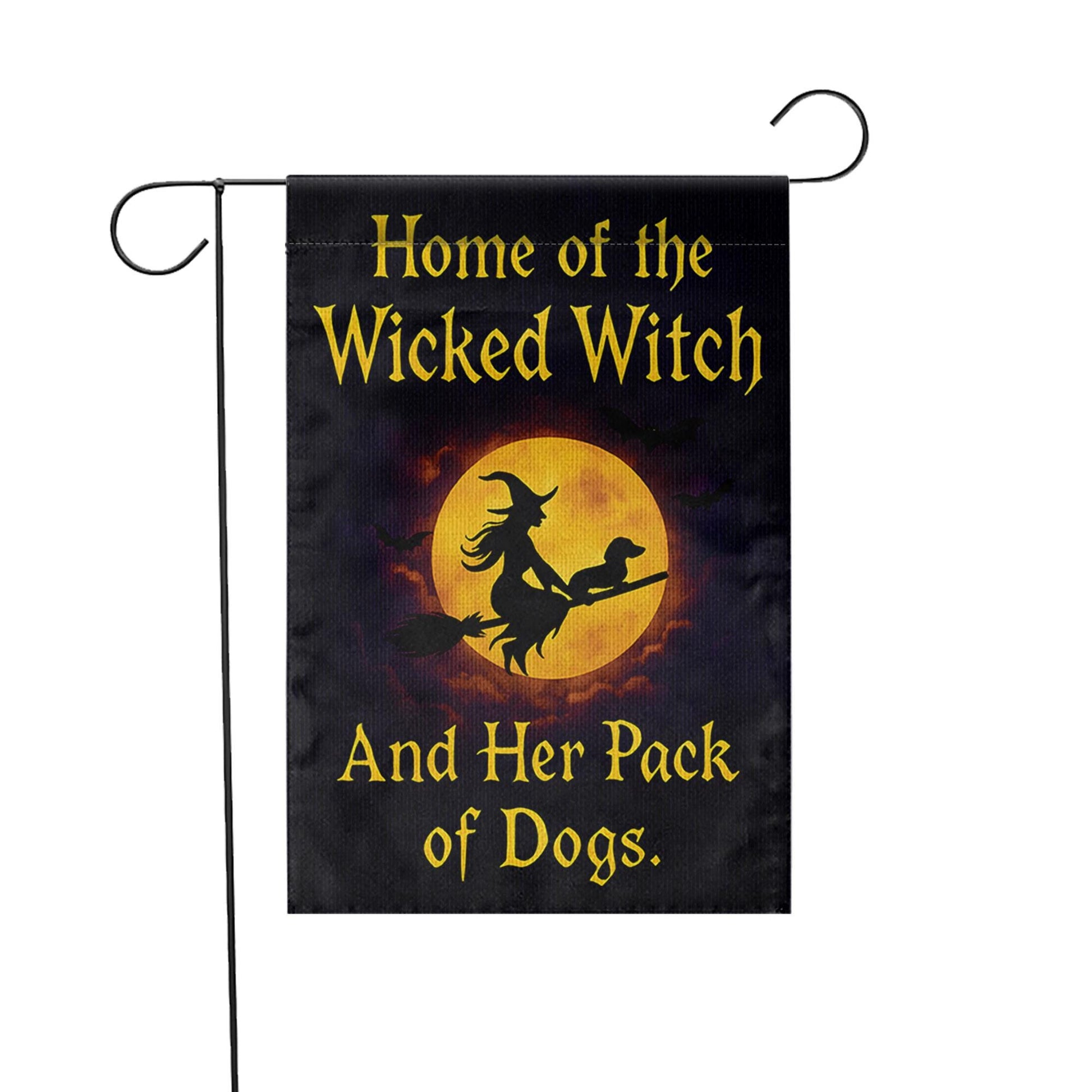 Wicked Witch And Her Pack of Dogs Garden Flag, Funny Halloween Decor, Witchy Dog Lover Gift, Spooky Pet Lover Yard Art Banner