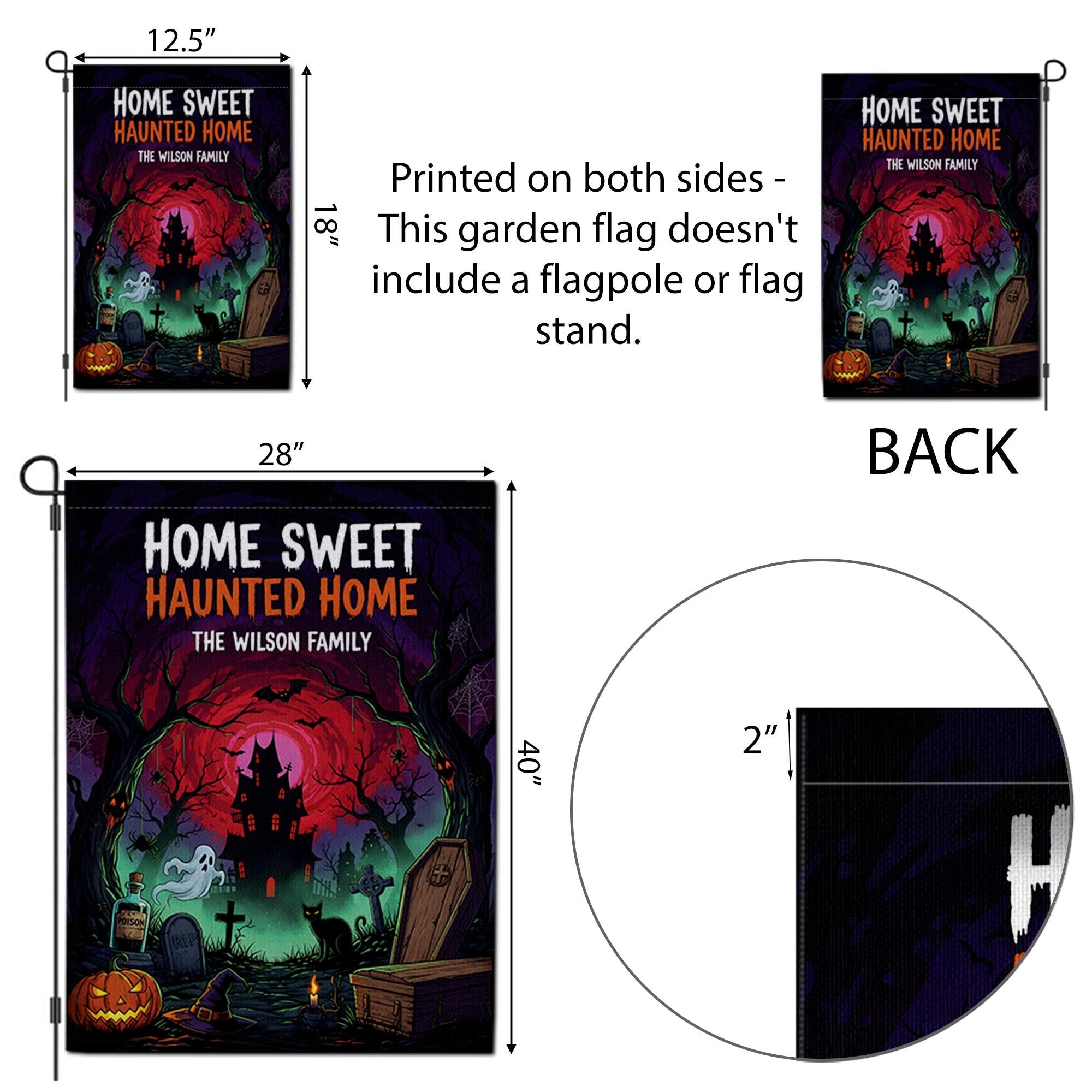 Personalized Halloween Flag, Home Sweet Haunted Home Garden Banner, Custom Family Name Sign, Spooky Haunted House Yard Decor Gift