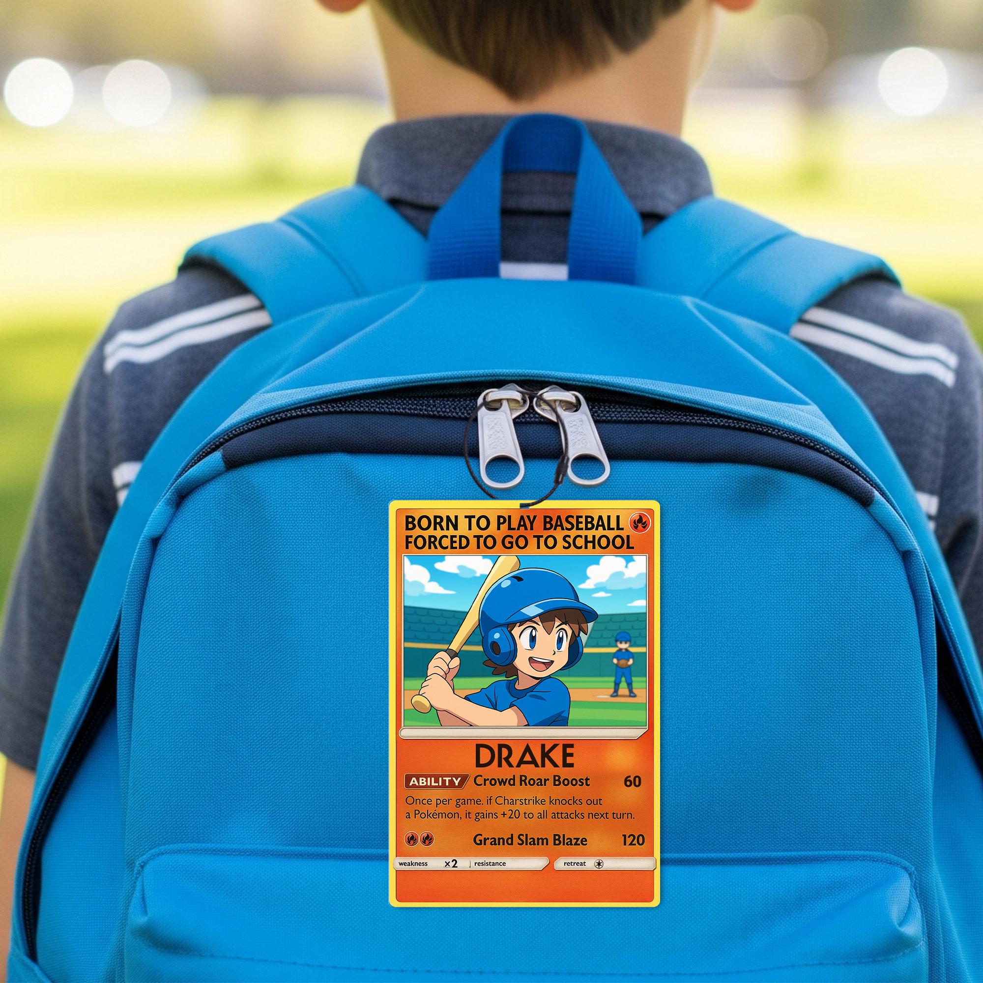 Custom Baseball Card Backpack Tag – Anime Style School ID Holder & Name Tag – Personalized Baseball Clipboard – Sports Trading Card Gift