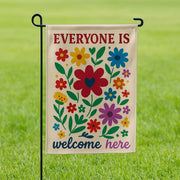 Everyone Is Welcome Here Garden Flag, Inclusive Floral Yard Banner, Colorful Outdoor Decor, Pride Ally Sign, Kindness Lawn Flag