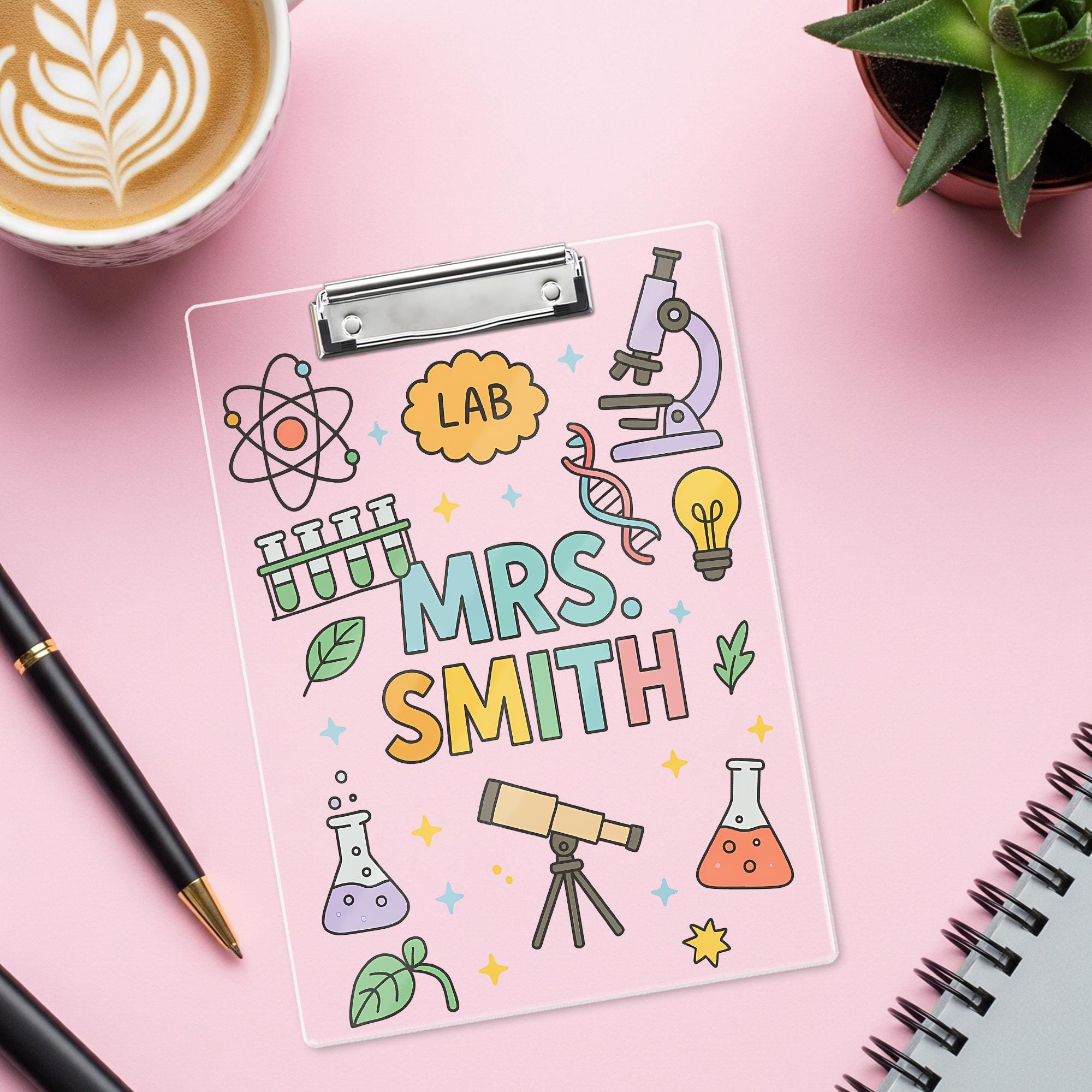 Custom Science Teacher Clipboard, Personalized Lab Design Gift, Cute Back to School Classroom Accessory for STEM Educators