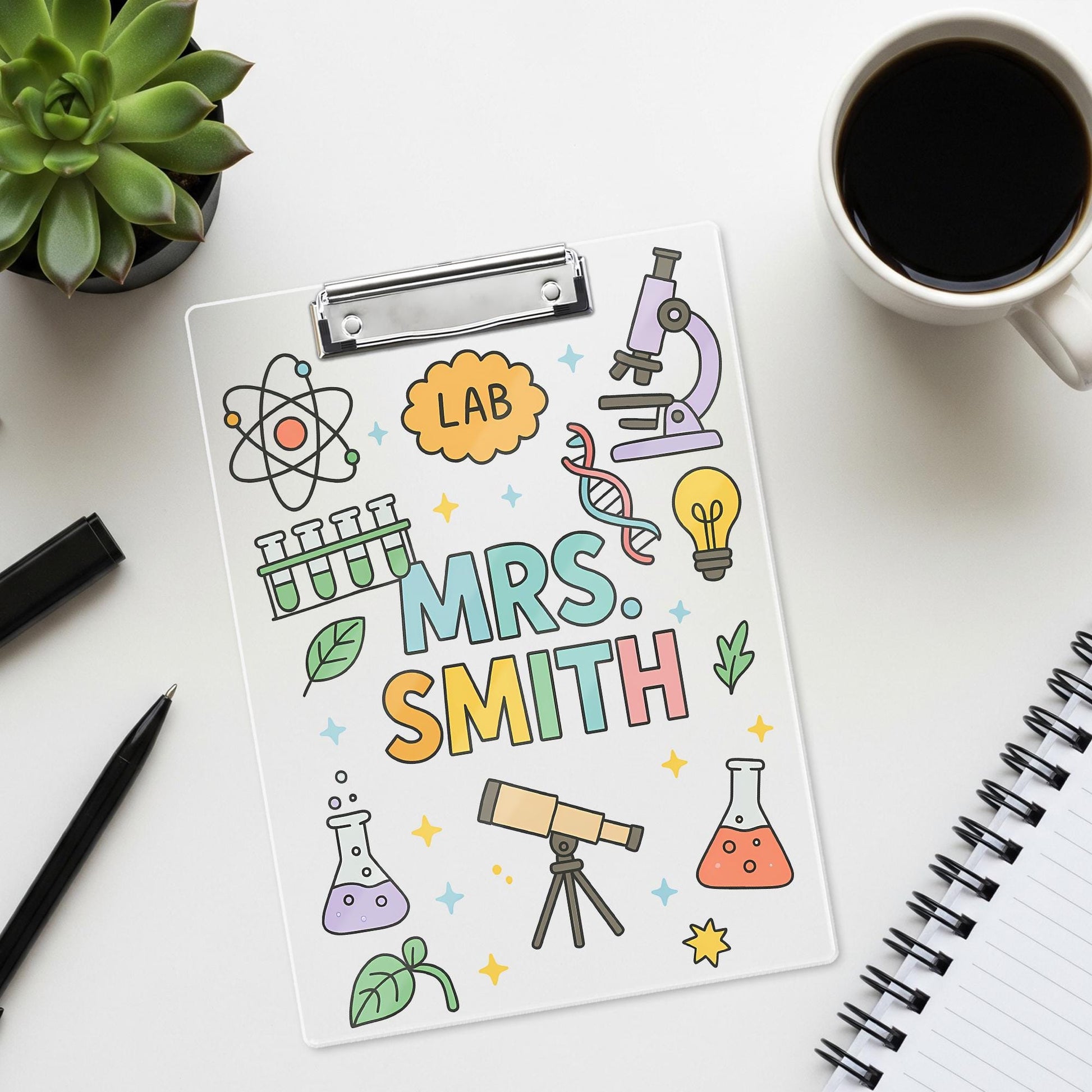 Custom Science Teacher Clipboard, Personalized Lab Design Gift, Cute Back to School Classroom Accessory for STEM Educators