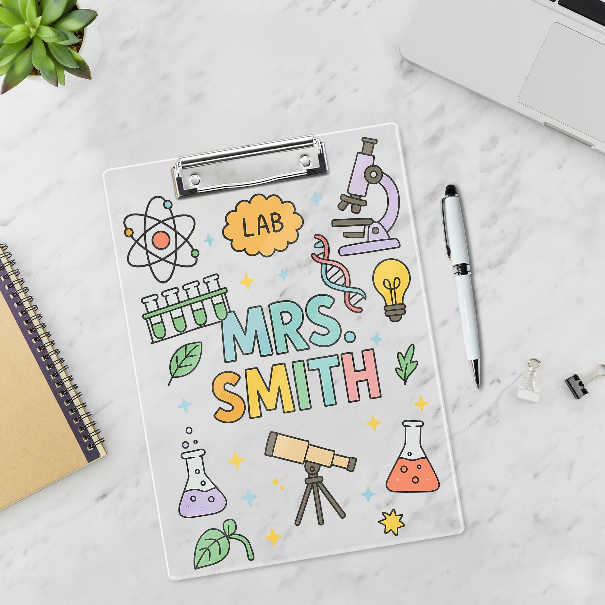 Custom Science Teacher Clipboard, Personalized Lab Design Gift, Cute Back to School Classroom Accessory for STEM Educators