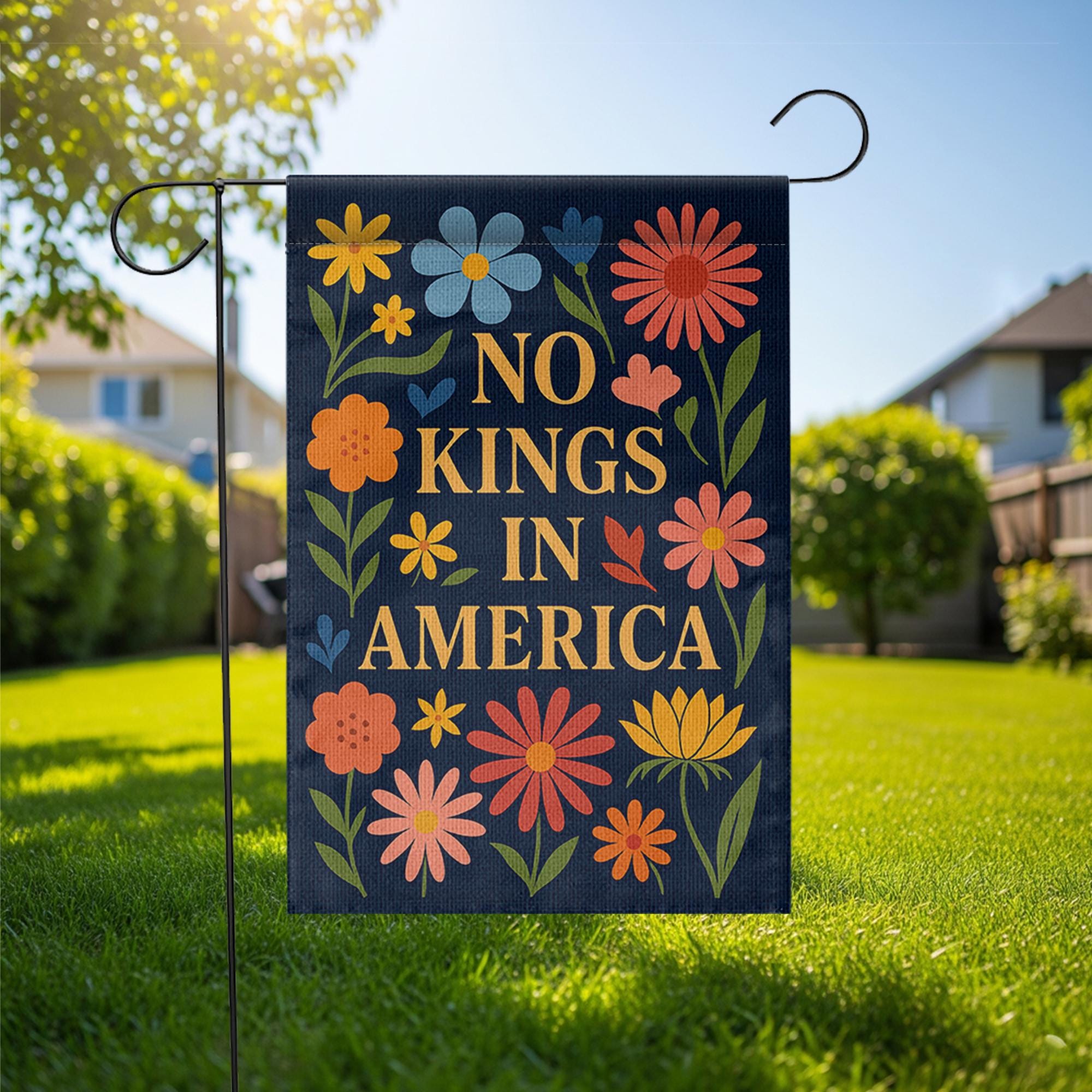 No Kings in America Garden Flag, Bold Patriotic Floral Yard Sign, Modern Liberty Outdoor Decor, Political Statement Banner Gift