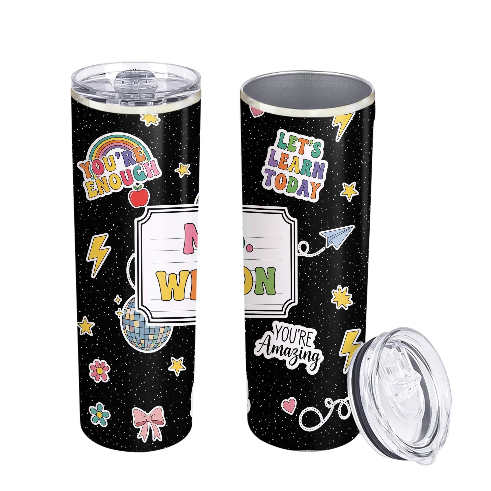 Personalized 20oz Teacher Tumbler, Back to School Gift, Custom Name Cup, Cute Rainbow Teacher Mug, Classroom Appreciation Cup
