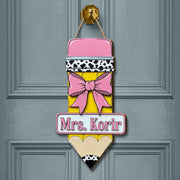 Custom Teacher Pencil Door Sign, Personalized Wooden Classroom Decor, Back to School Gift, Name Sign with Bow, Teacher Door Hanger