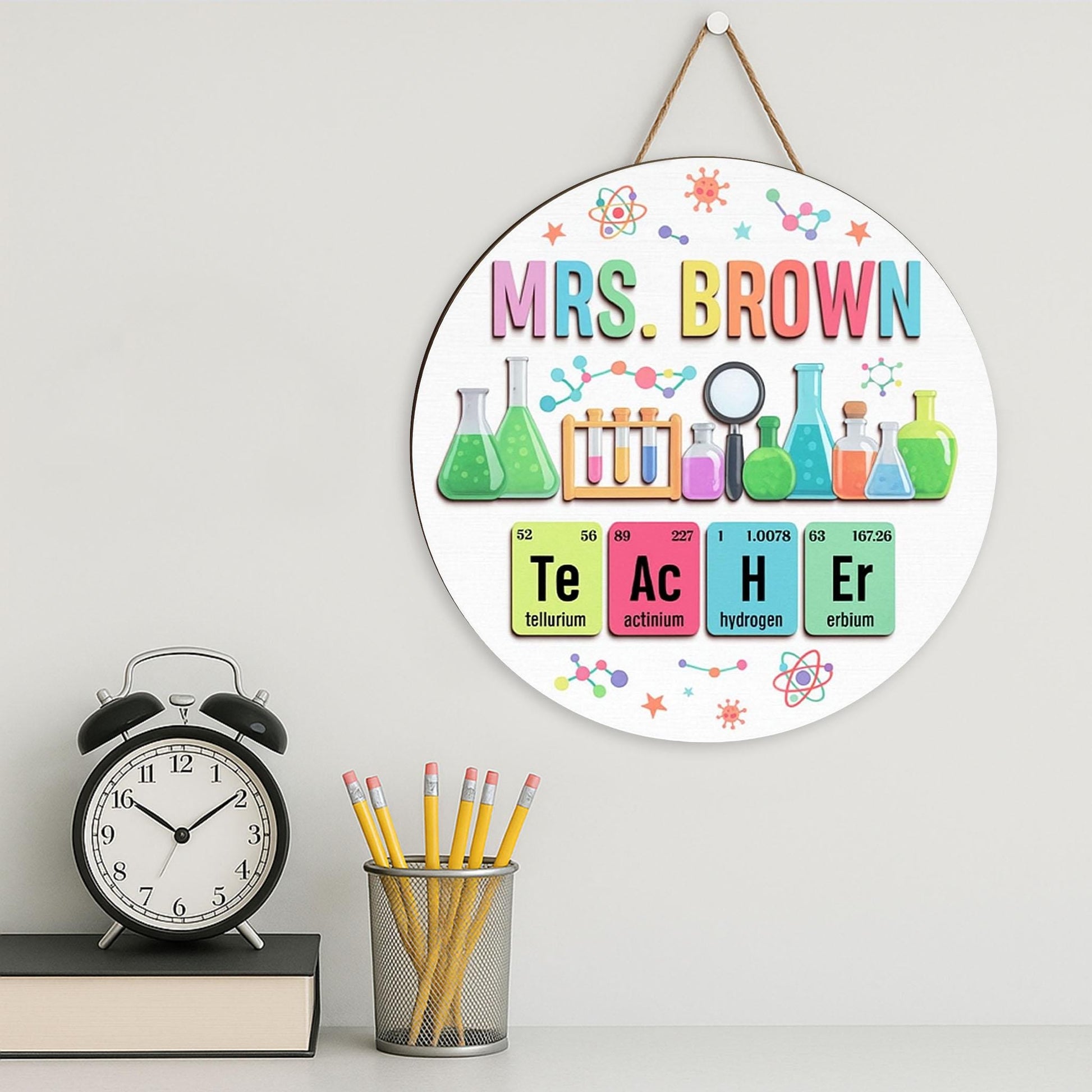 Custom Science Teacher Sign, Personalized Chemistry Door Decor, Back to School Gift for Teacher, Lab Theme Wooden Classroom Sign