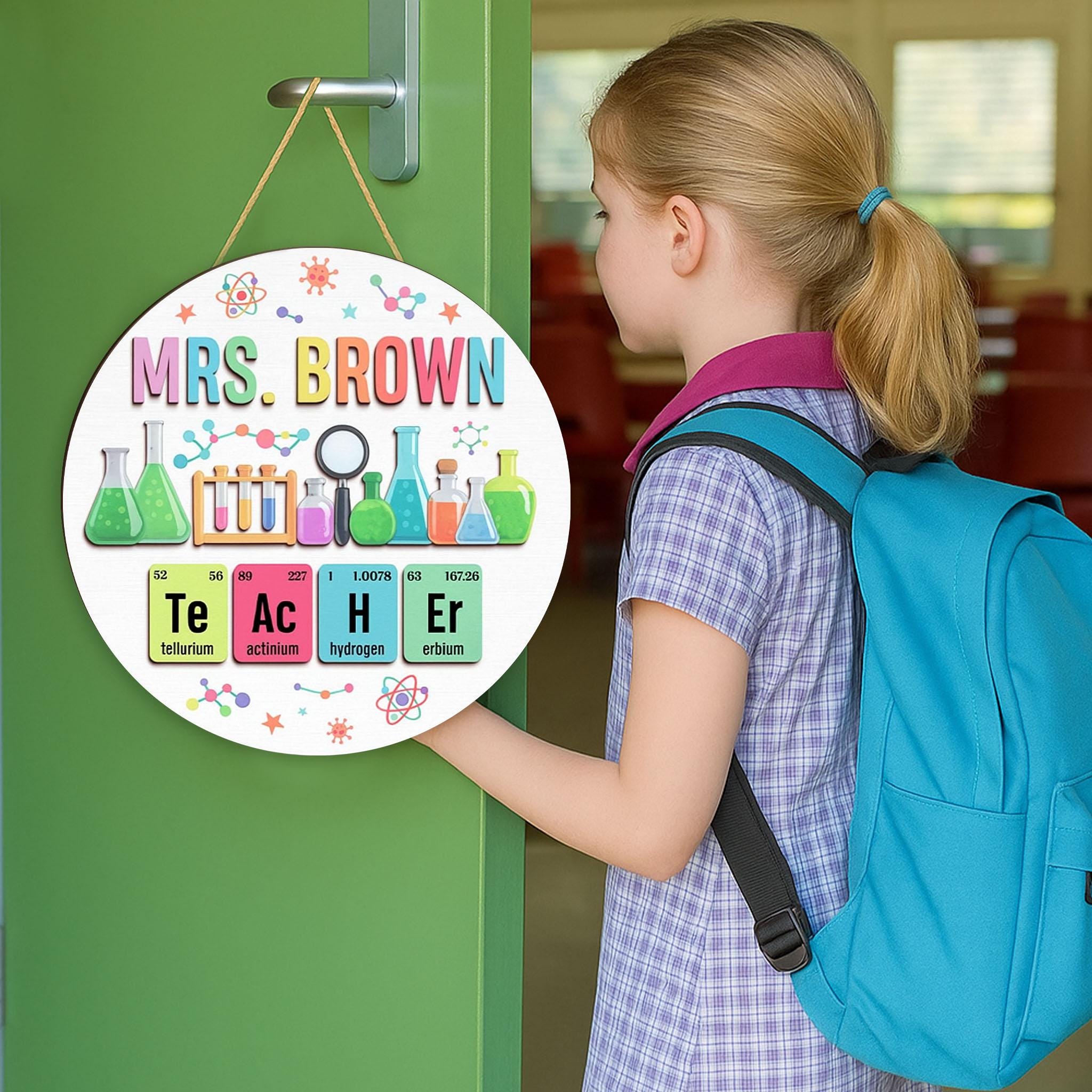 Custom Science Teacher Sign, Personalized Chemistry Door Decor, Back to School Gift for Teacher, Lab Theme Wooden Classroom Sign
