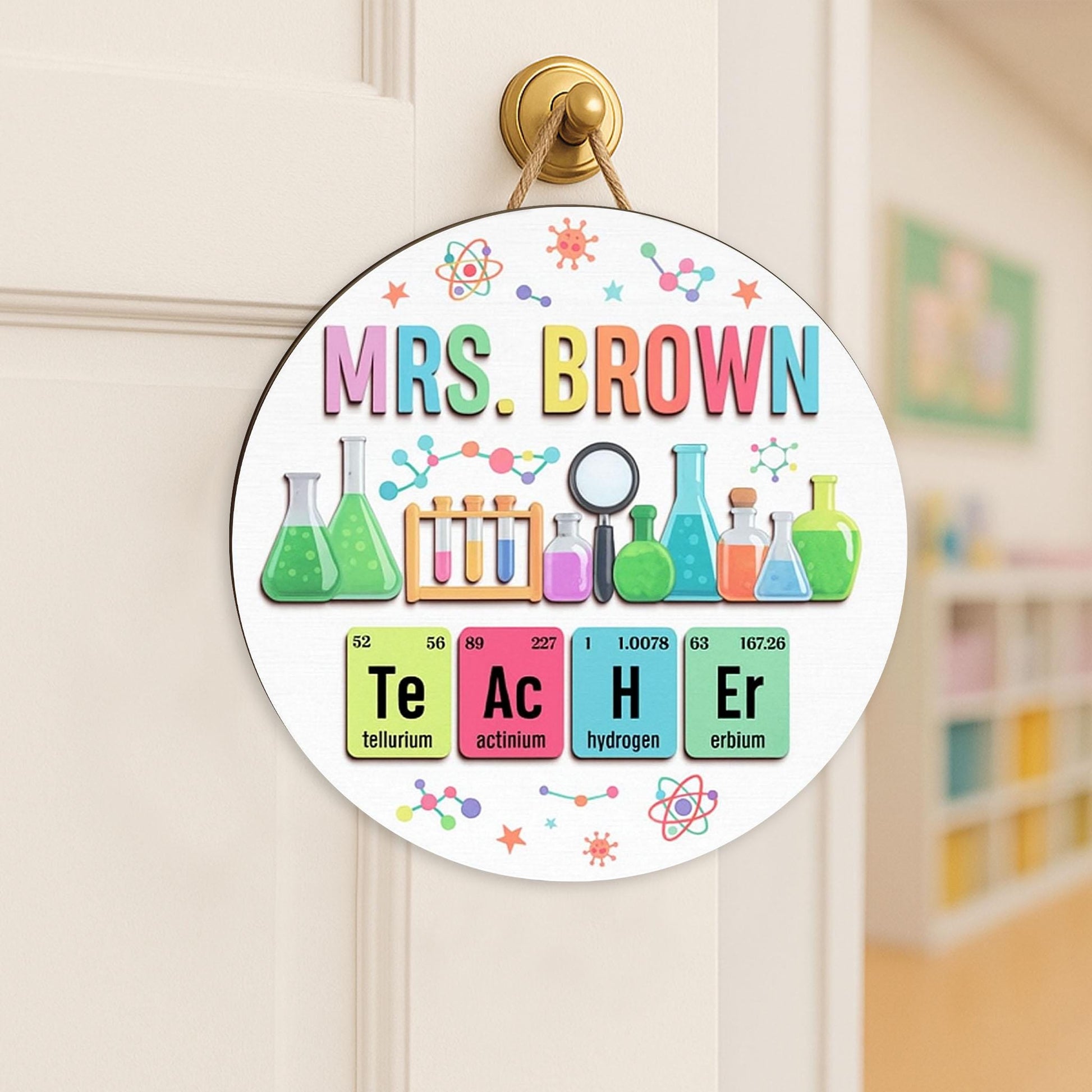Custom Science Teacher Sign, Personalized Chemistry Door Decor, Back to School Gift for Teacher, Lab Theme Wooden Classroom Sign