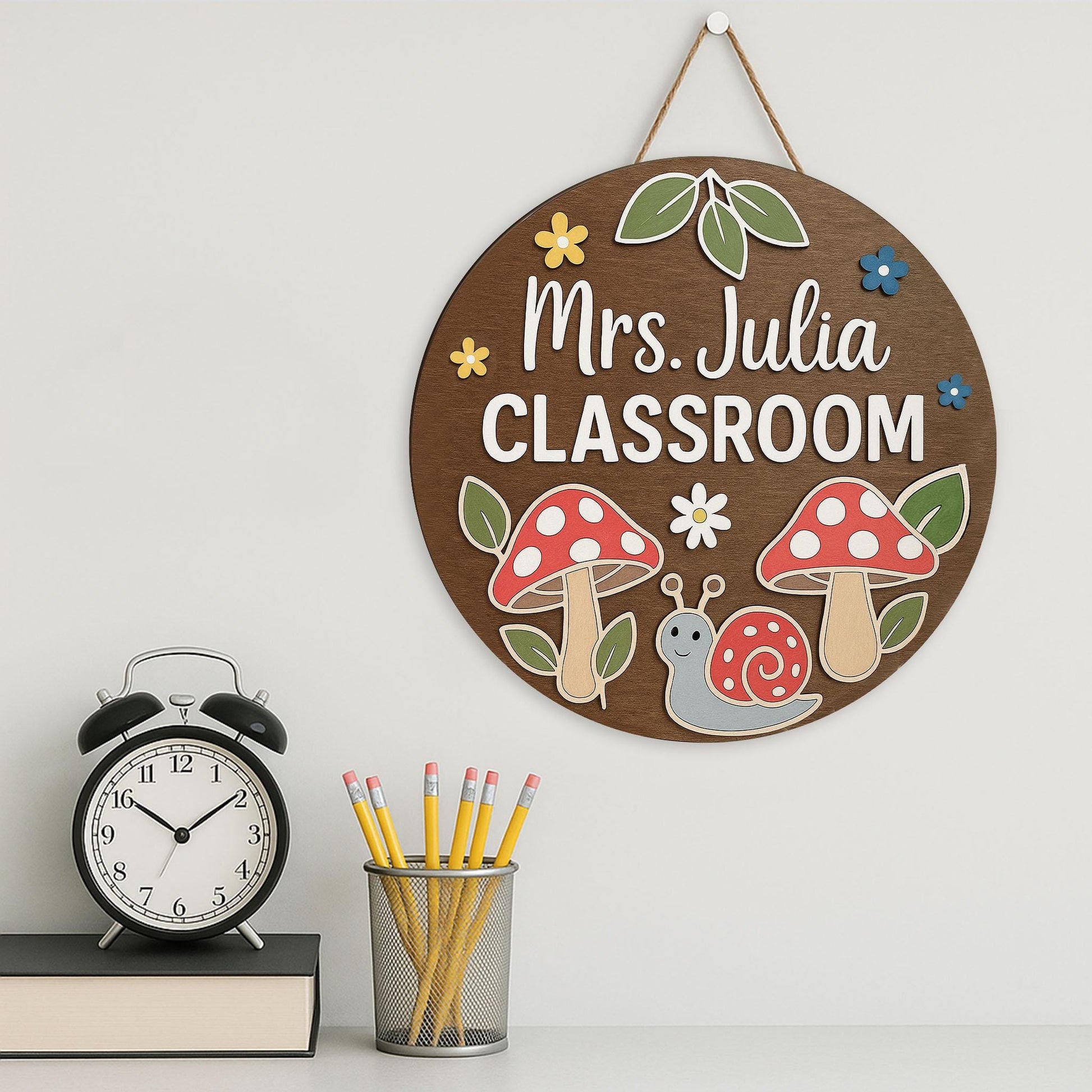 Custom Woodland Classroom Sign, Science Teacher Door Decor, Back to School Gift for Teacher, Cute Snail and Mushroom Theme Sign