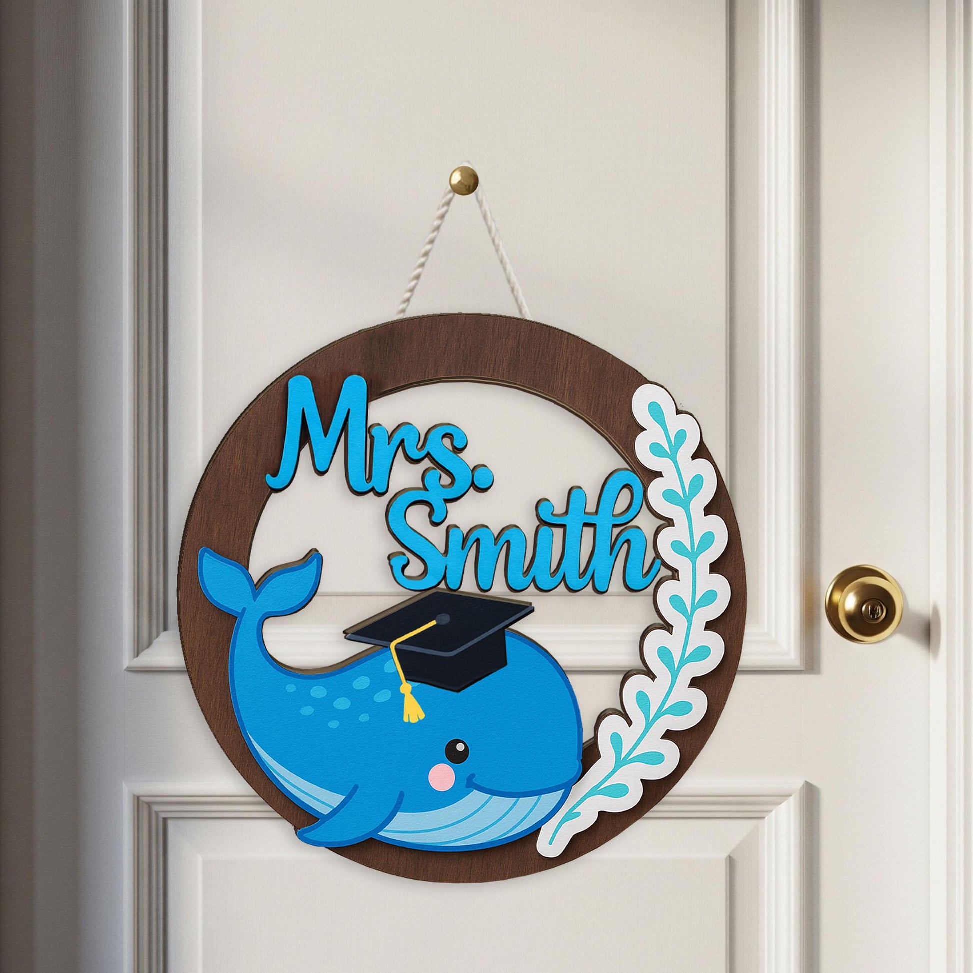 Custom Whale Teacher Sign, Personalized Wooden Door Decor, Back to School Gift for Teacher, Ocean Classroom Name Sign
