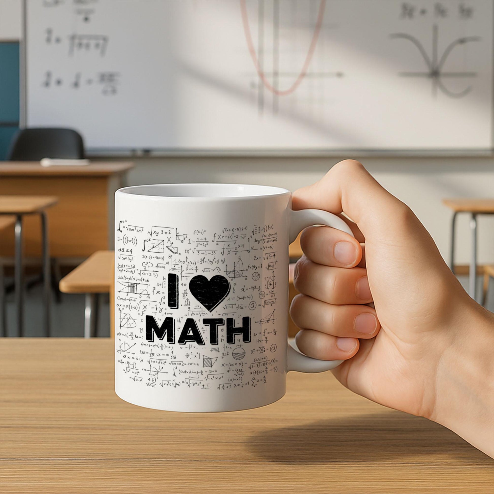 I Love Math Mug – Funny Math Teacher Gift, STEM Coffee Cup with Formula Design – Gift for Mathematicians, Students, or Nerds