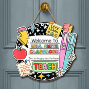 Custom Teacher Door Hanger, Teacher Name Sign, Classroom Welcome Sign, Back to School Gift, Wood Sign Classroom Decor, Cute Teacher Gifts