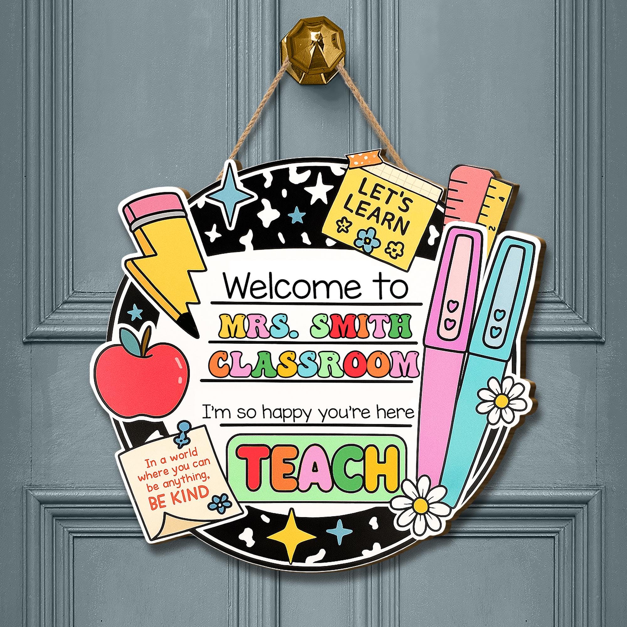 Custom Teacher Door Hanger, Teacher Name Sign, Classroom Welcome Sign, Back to School Gift, Wood Sign Classroom Decor, Cute Teacher Gifts