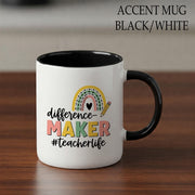 Difference Maker Teacher Mug – Accent Coffee Cup for Educators with Rainbow Design – Teacher Life Gift for Back to School