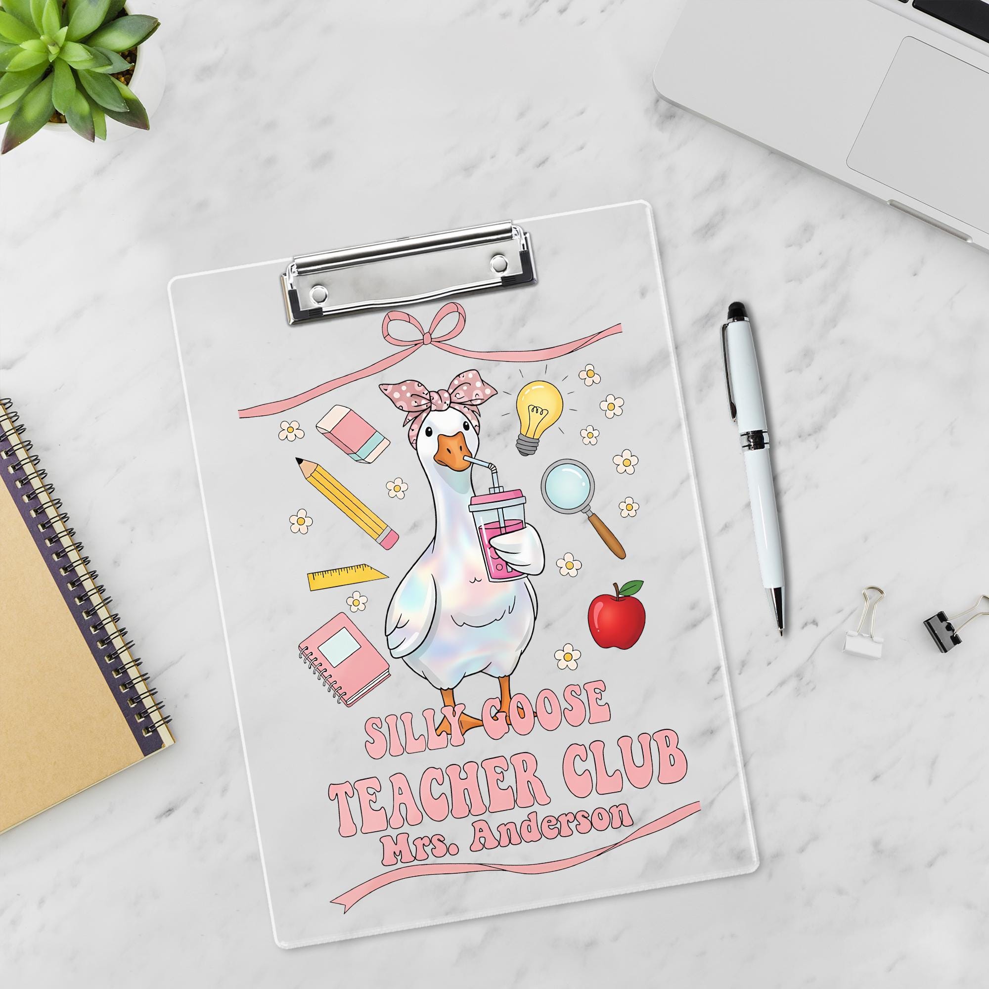 Personalized Silly Goose Teacher Club Clipboard, Custom Teacher Name, Cute End of Year Appreciation Gift, A4 Office School Supplies