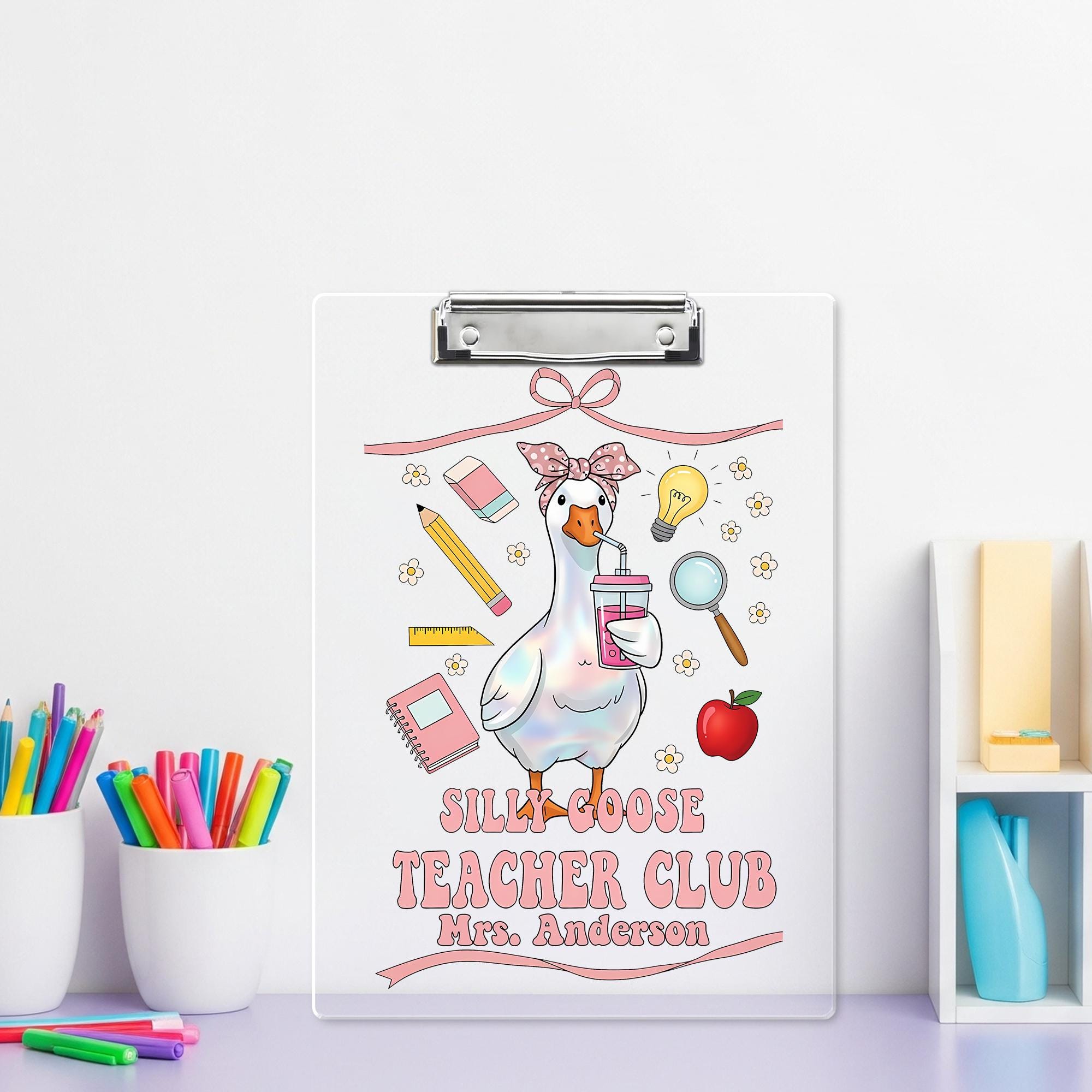 Personalized Silly Goose Teacher Club Clipboard, Custom Teacher Name, Cute End of Year Appreciation Gift, A4 Office School Supplies