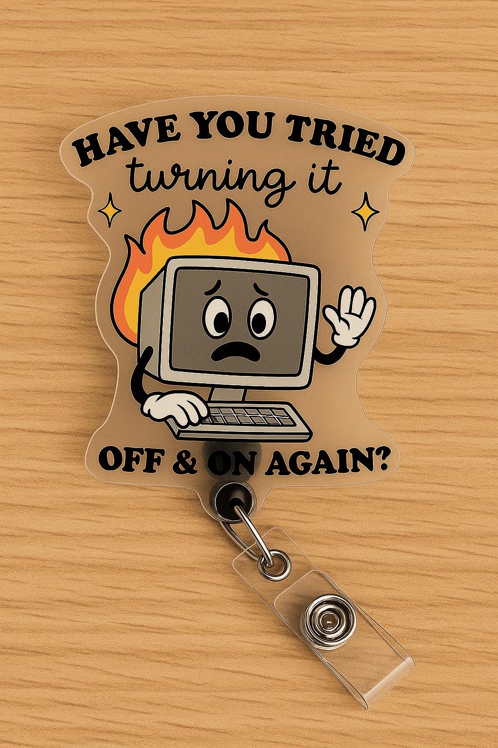 Troubleshooting Computer Badge Reel, Funny IT Support Gift, Tech Humor Retractable ID Holder, Office Worker Present