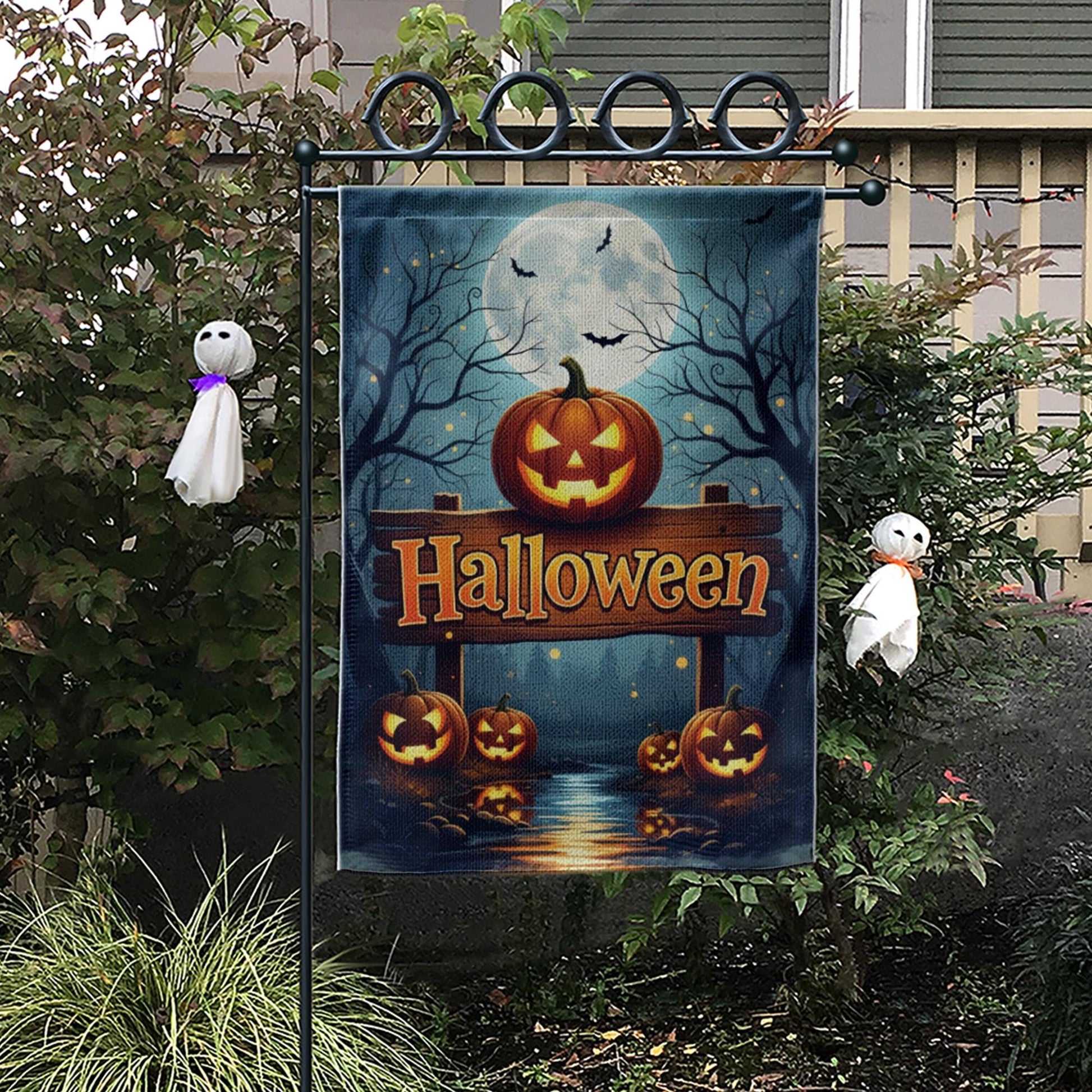 Halloween Garden Flag with Jack O'Lanterns | Fall Yard Decor | Spooky Pumpkin Outdoor Sign | Seasonal Autumn Decoration