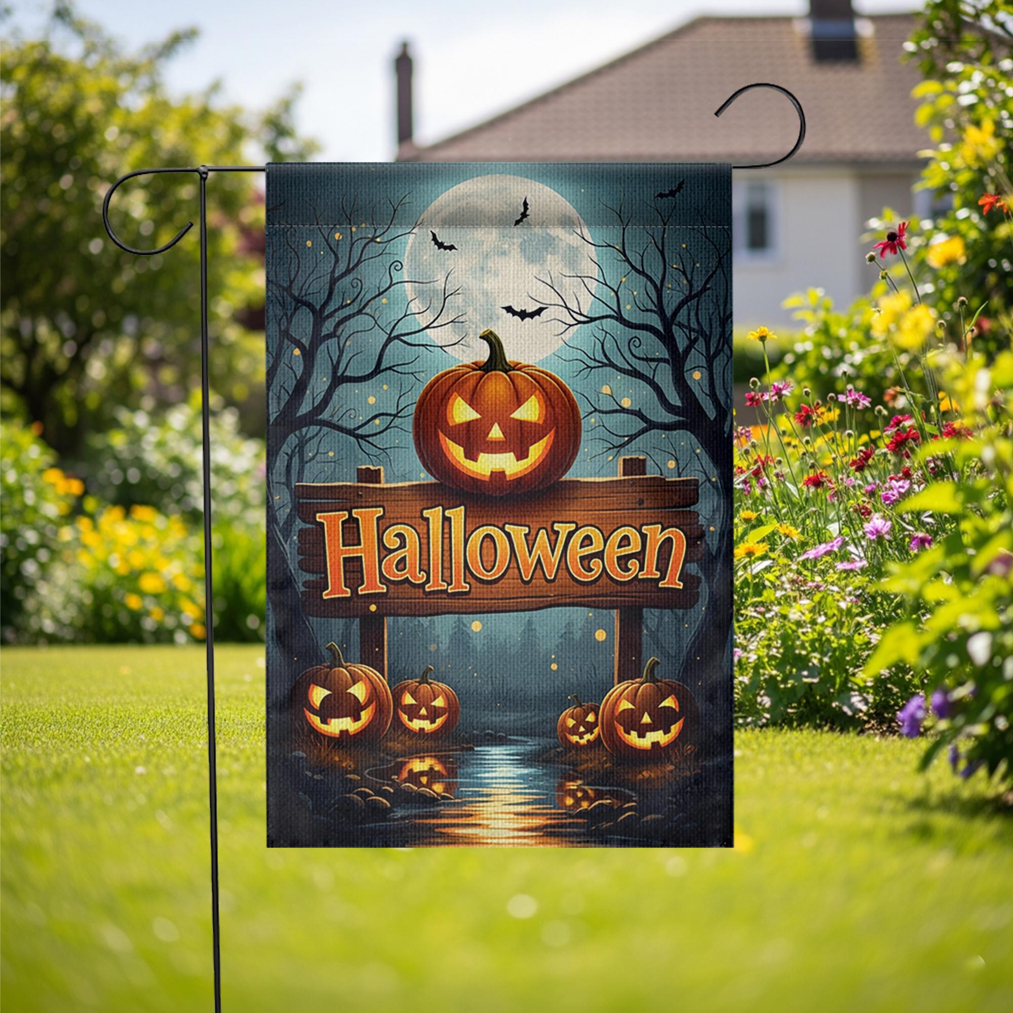 Halloween Garden Flag with Jack O'Lanterns | Fall Yard Decor | Spooky Pumpkin Outdoor Sign | Seasonal Autumn Decoration