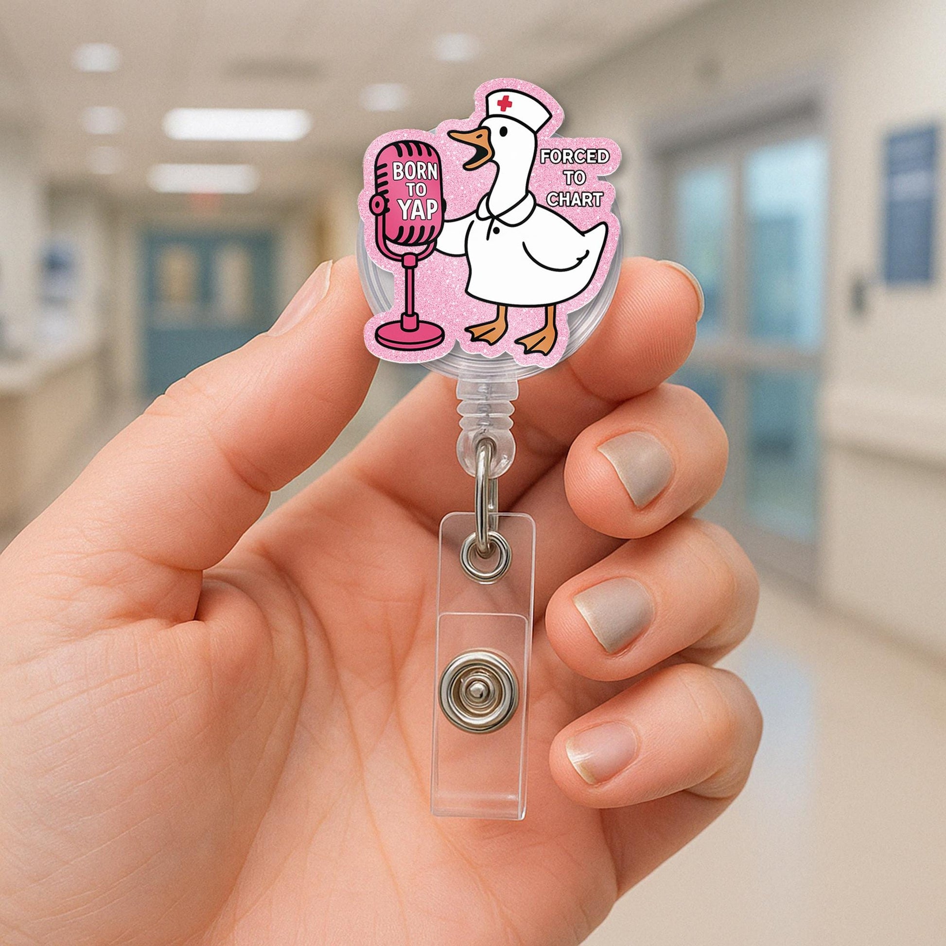 Funny Nurse Badge Reel, Goose ID Badge Holder, Born to Yap Badge Clip, Silly Animal RN Gift, Retractable Badge Reel