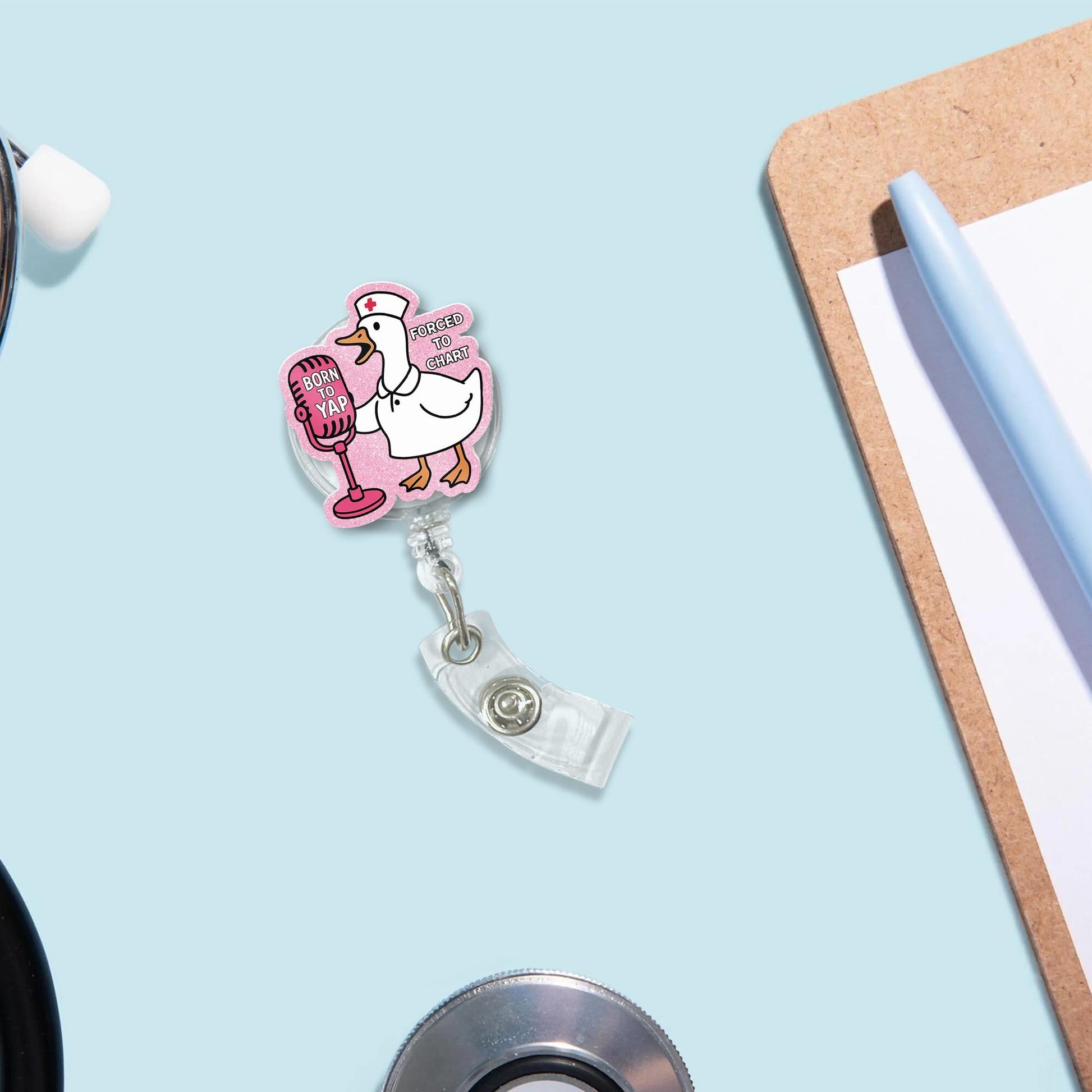 Funny Nurse Badge Reel, Goose ID Badge Holder, Born to Yap Badge Clip, Silly Animal RN Gift, Retractable Badge Reel