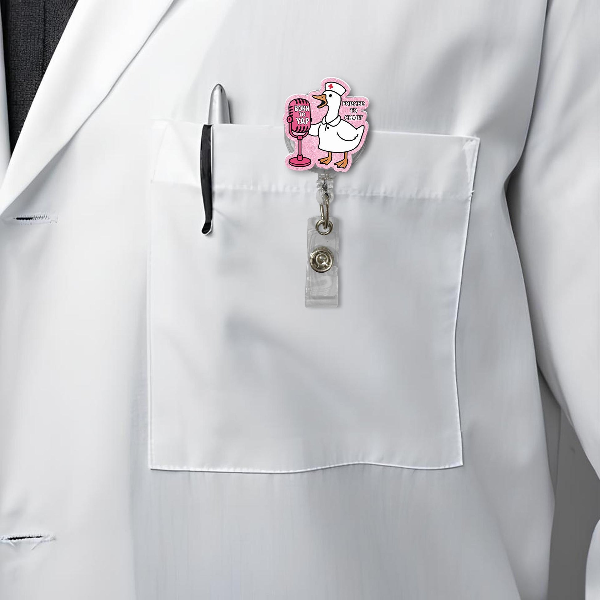 Funny Nurse Badge Reel, Goose ID Badge Holder, Born to Yap Badge Clip, Silly Animal RN Gift, Retractable Badge Reel