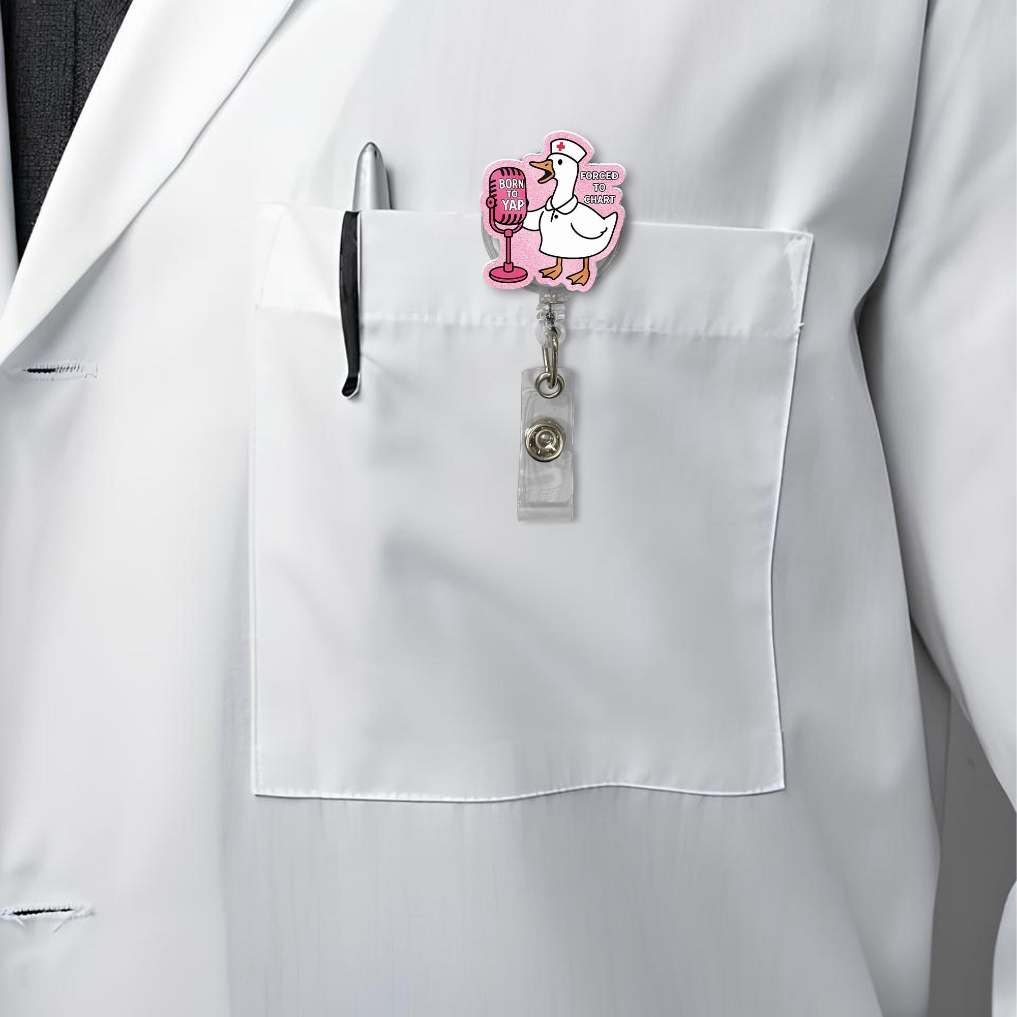 Funny Nurse Badge Reel, Goose ID Badge Holder, Born to Yap Badge Clip, Silly Animal RN Gift, Retractable Badge Reel