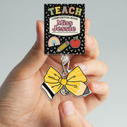 Custom Teacher Badge Reel, Back to School ID Holder, Personalized Composition Notebook Design with Pencil Bow, Cute Teacher Gift