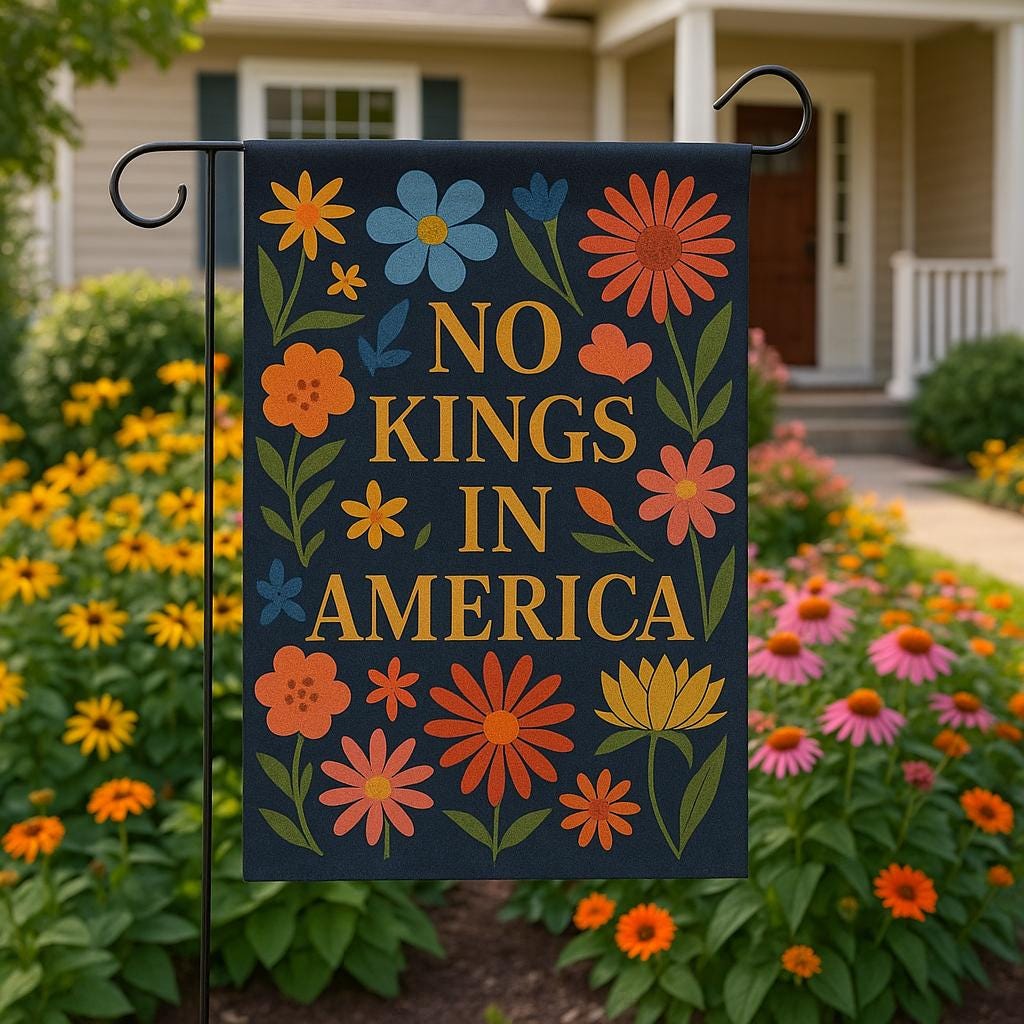 No Kings in America Garden Flag, Patriotic Yard Decor, Anti Monarchy Flag, Floral Outdoor Banner, Independence Day Sign