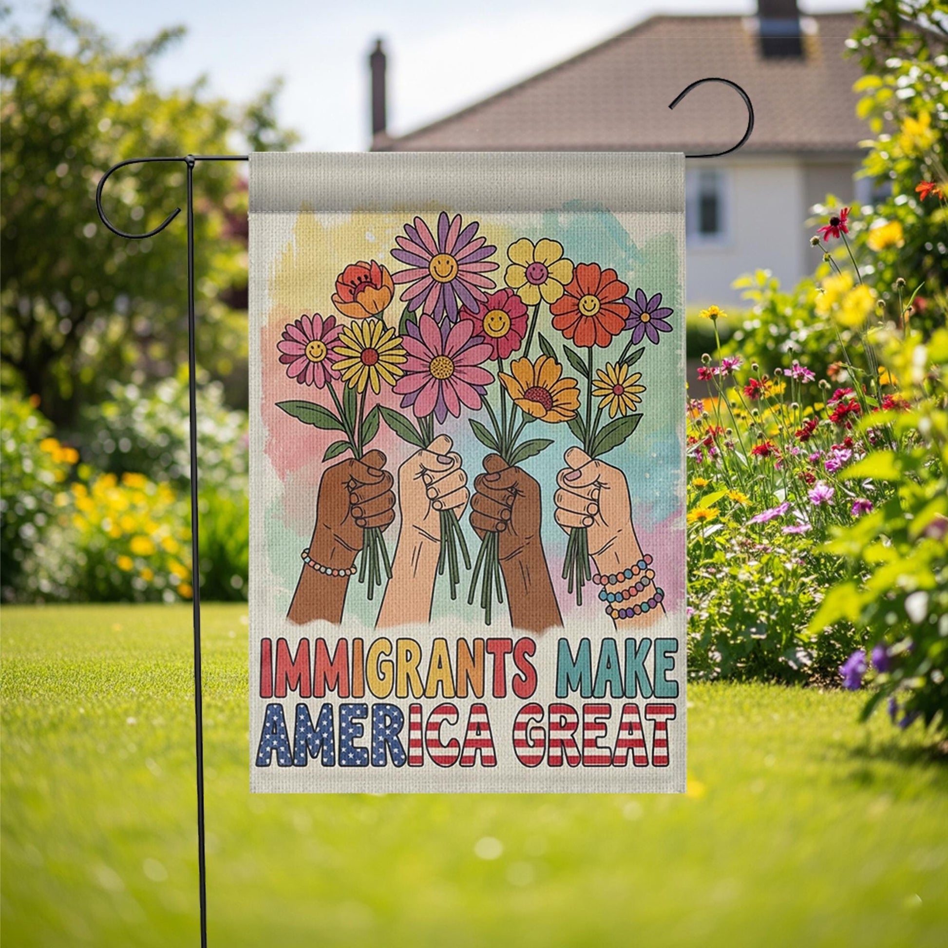 Immigrants Make America Great Garden Flag, Anti Racist Yard Decor, Diversity Inclusion Banner, Protest Pride Outdoor Sign