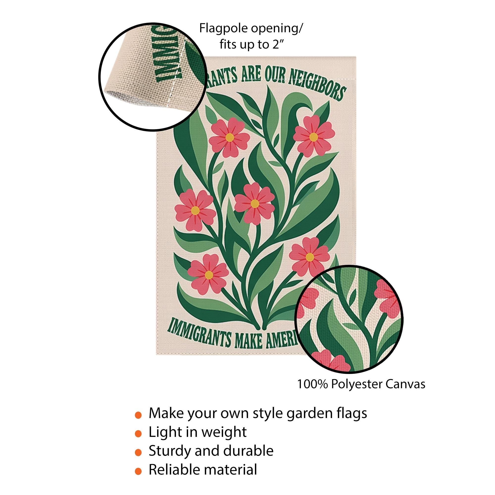 Immigrants Are Our Neighbors Garden Flag, Pro Immigrant Yard Sign, Floral Outdoor Decor, Diversity Equality Banner, Welcome Flag