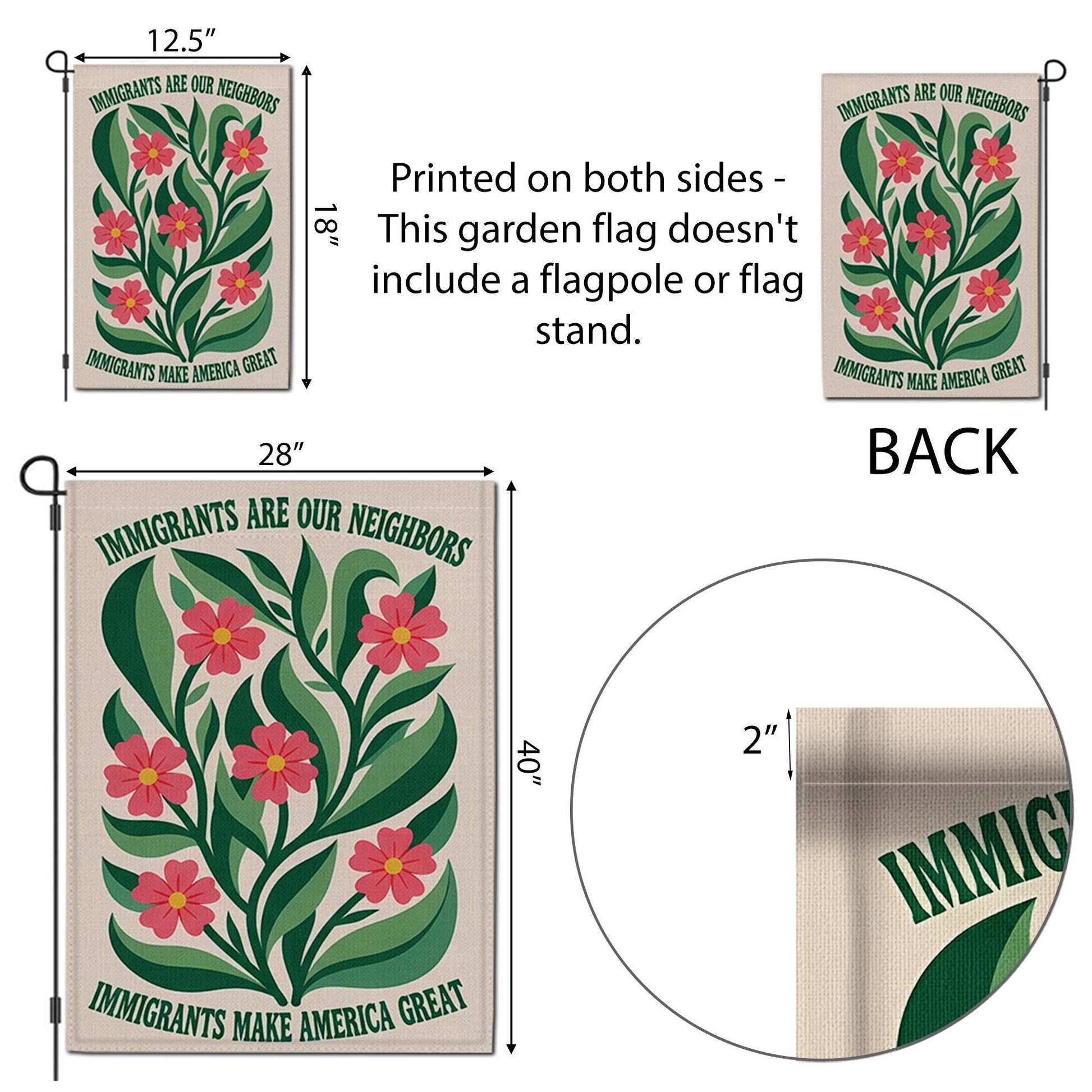 Immigrants Are Our Neighbors Garden Flag, Pro Immigrant Yard Sign, Floral Outdoor Decor, Diversity Equality Banner, Welcome Flag