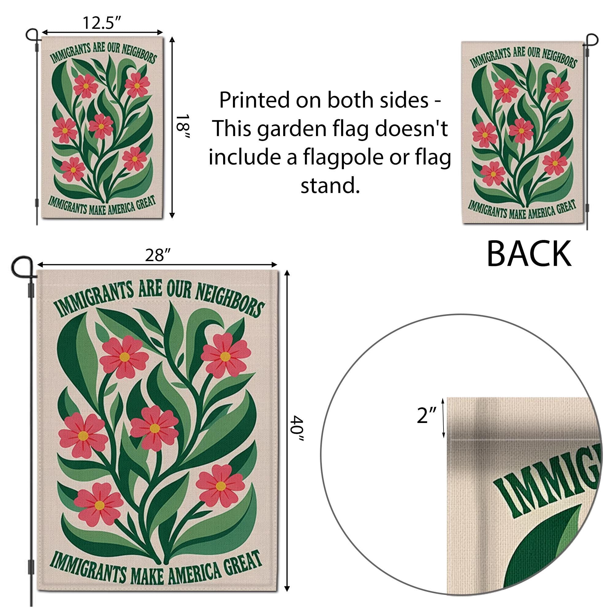 Immigrants Are Our Neighbors Garden Flag, Pro Immigrant Yard Sign, Floral Outdoor Decor, Diversity Equality Banner, Welcome Flag