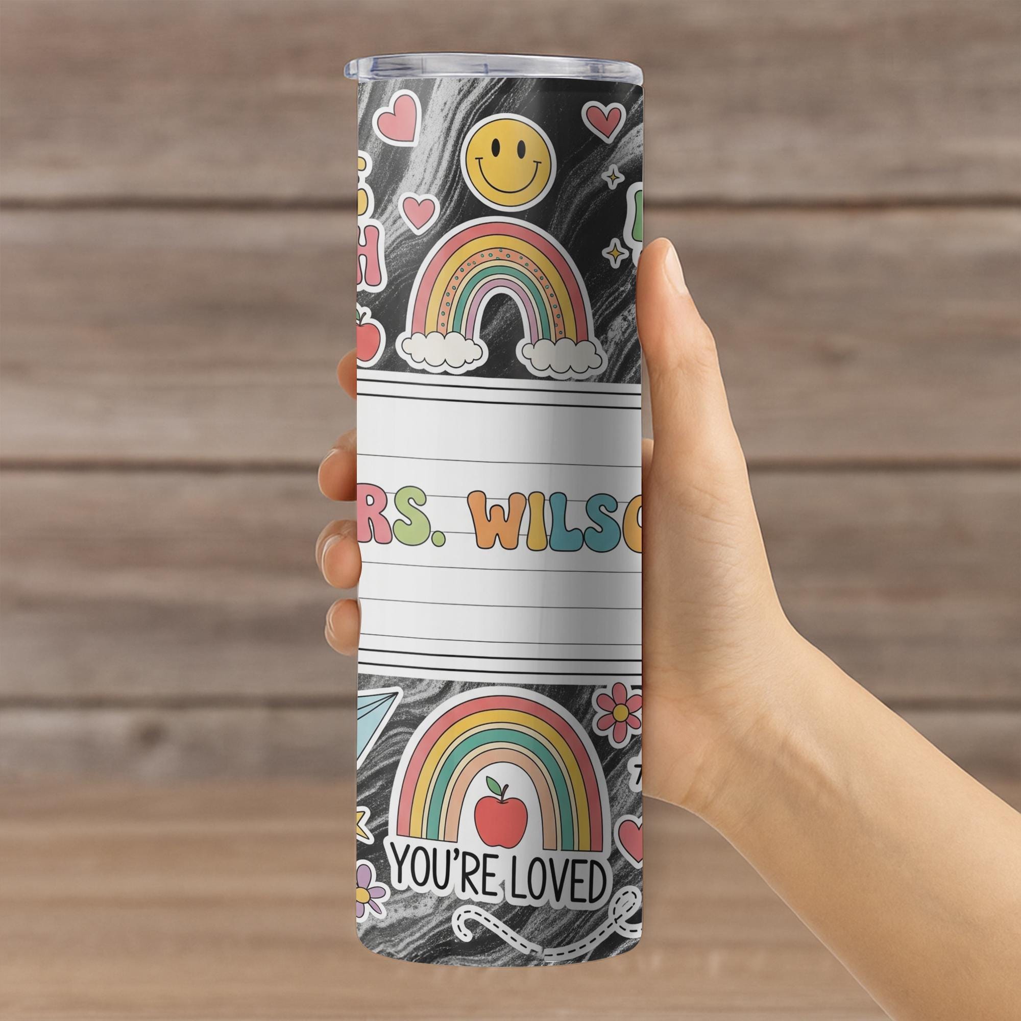 Personalized Teacher 20oz Tumbler, Rainbow Classroom Gift, Back to School Gift for Teacher, Cute Custom Name Cup, Teacher Appreciation
