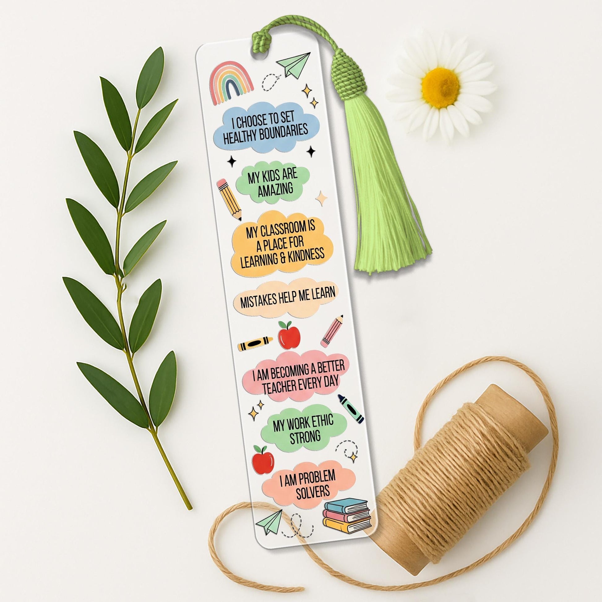 Teacher Affirmation Bookmark – Positive Quotes for Educators – Colorful Tassel Bookmark Gift for Teachers, Classroom, or Students