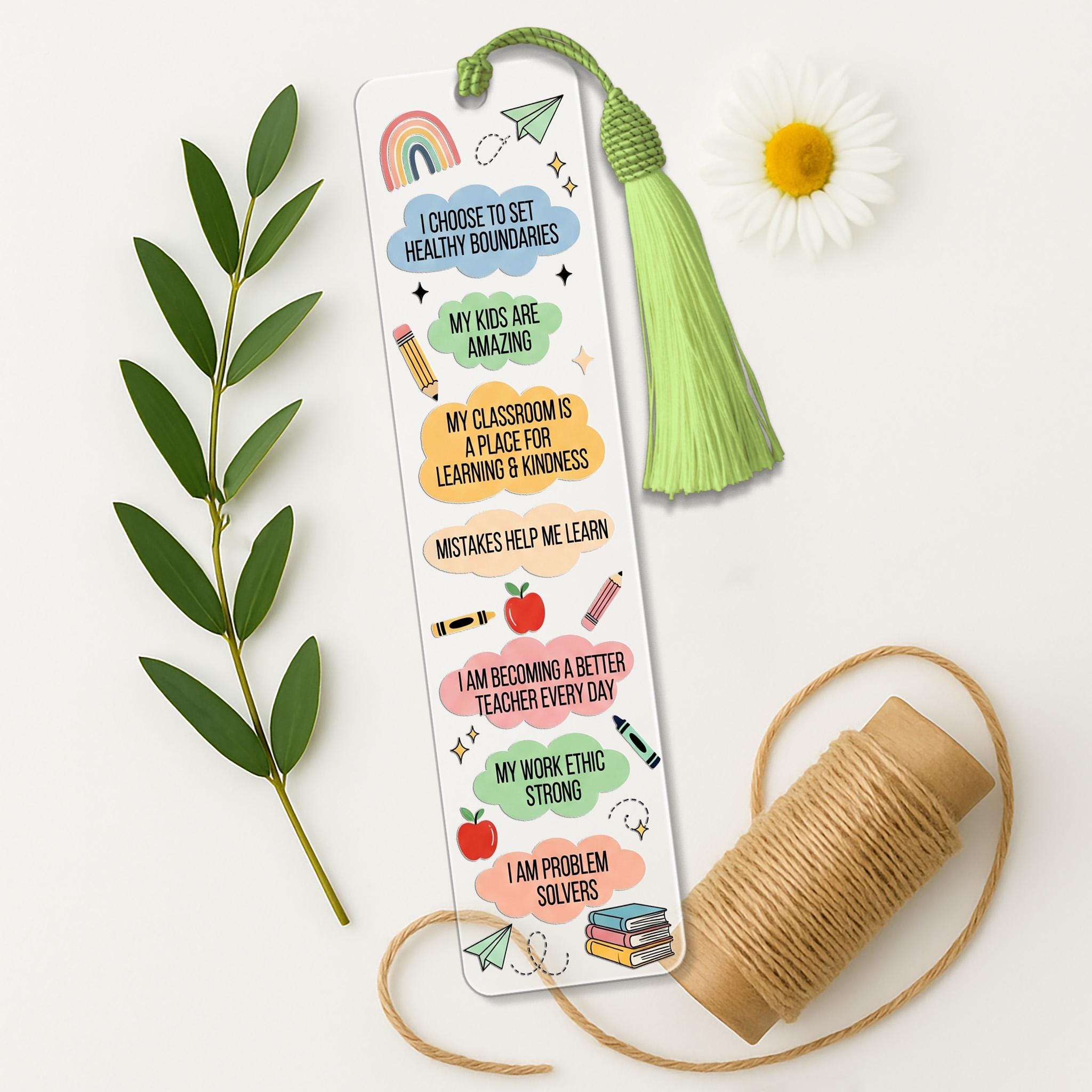 Teacher Affirmation Bookmark – Positive Quotes for Educators – Colorful Tassel Bookmark Gift for Teachers, Classroom, or Students