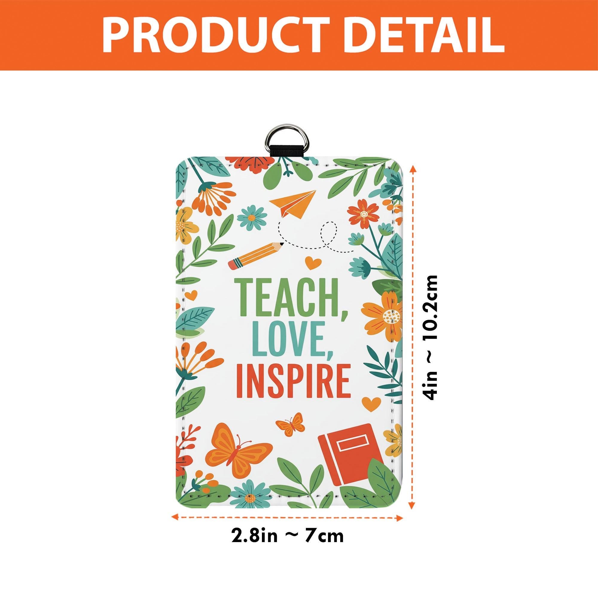 Teach Love Inspire Badge Holder – Floral Leather Teacher ID Holder with Lanyard – Cute Back to School Gift for Educators & Staff