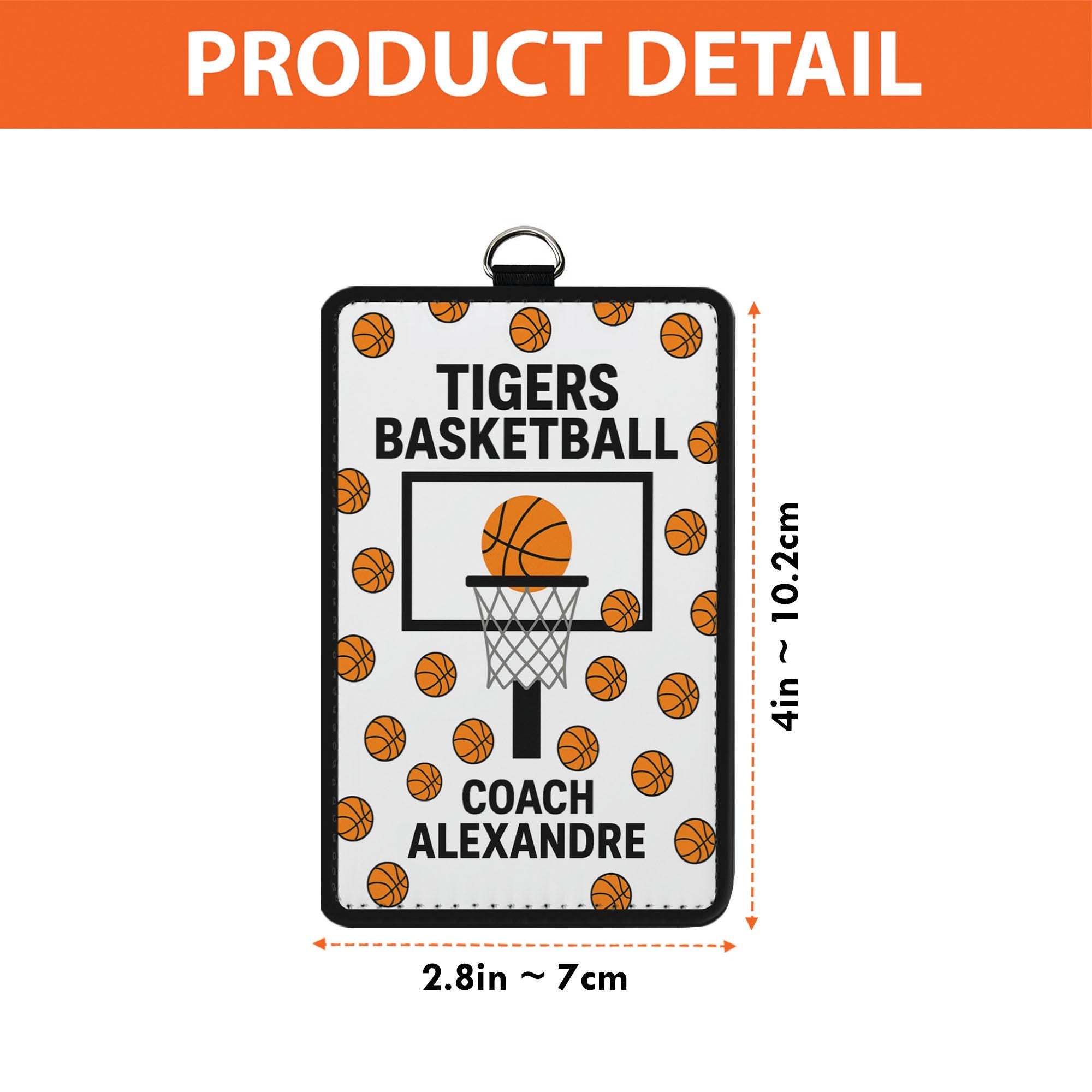 Basketball Coach Leather Badge Holder – Personalized Tigers Team ID Holder with Hoop Design – Custom Gift for Sports Coaches