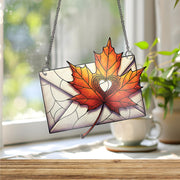 Autumn Love Letter Window Hanging – Stained Glass Style Maple Leaf Envelope Suncatcher for Fall Home or Romantic Gift Decor