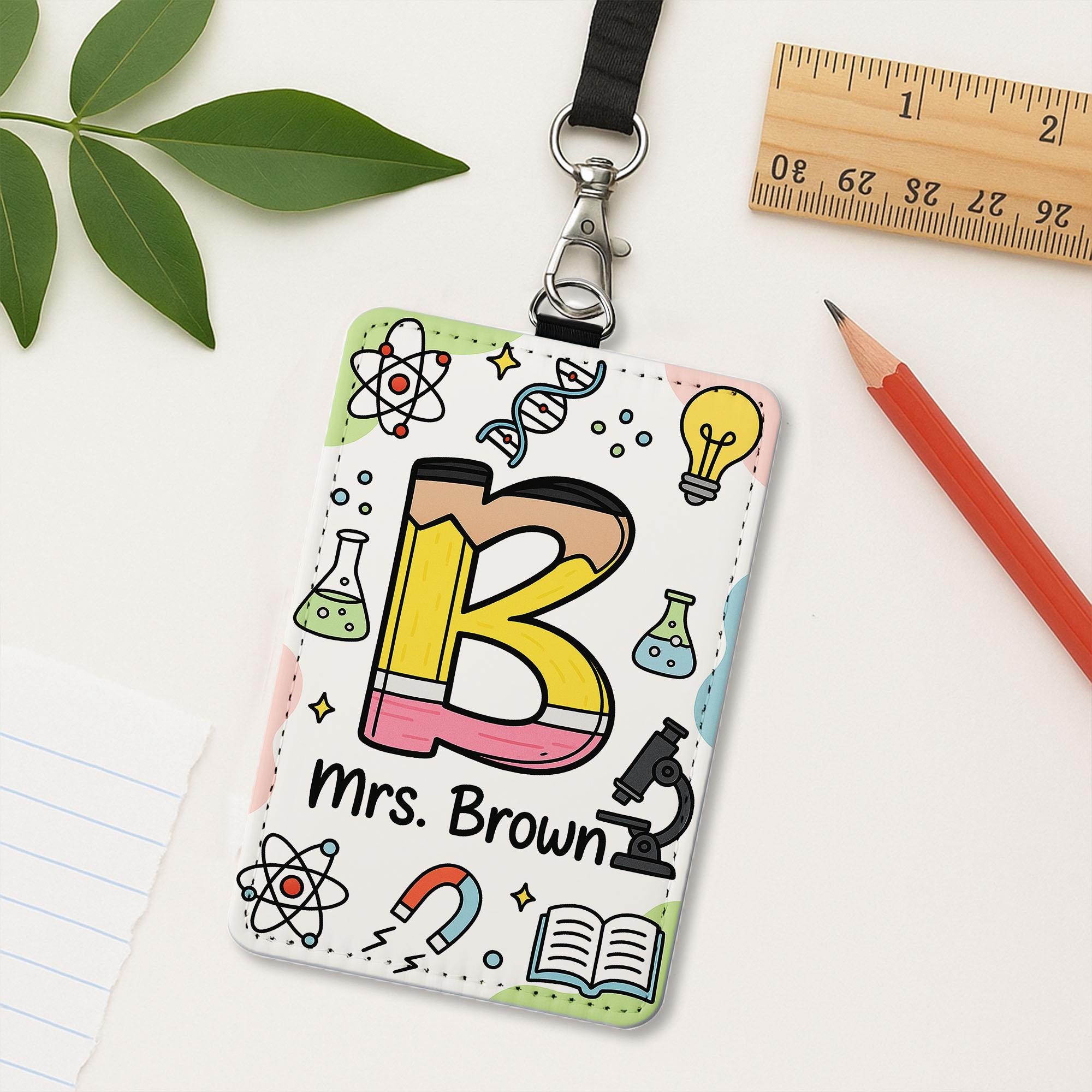 Custom Teacher ID Badge Holder, Personalized Science Theme Lanyard Tag, Back to School Gift for teacher, Cute Teacher Accessory