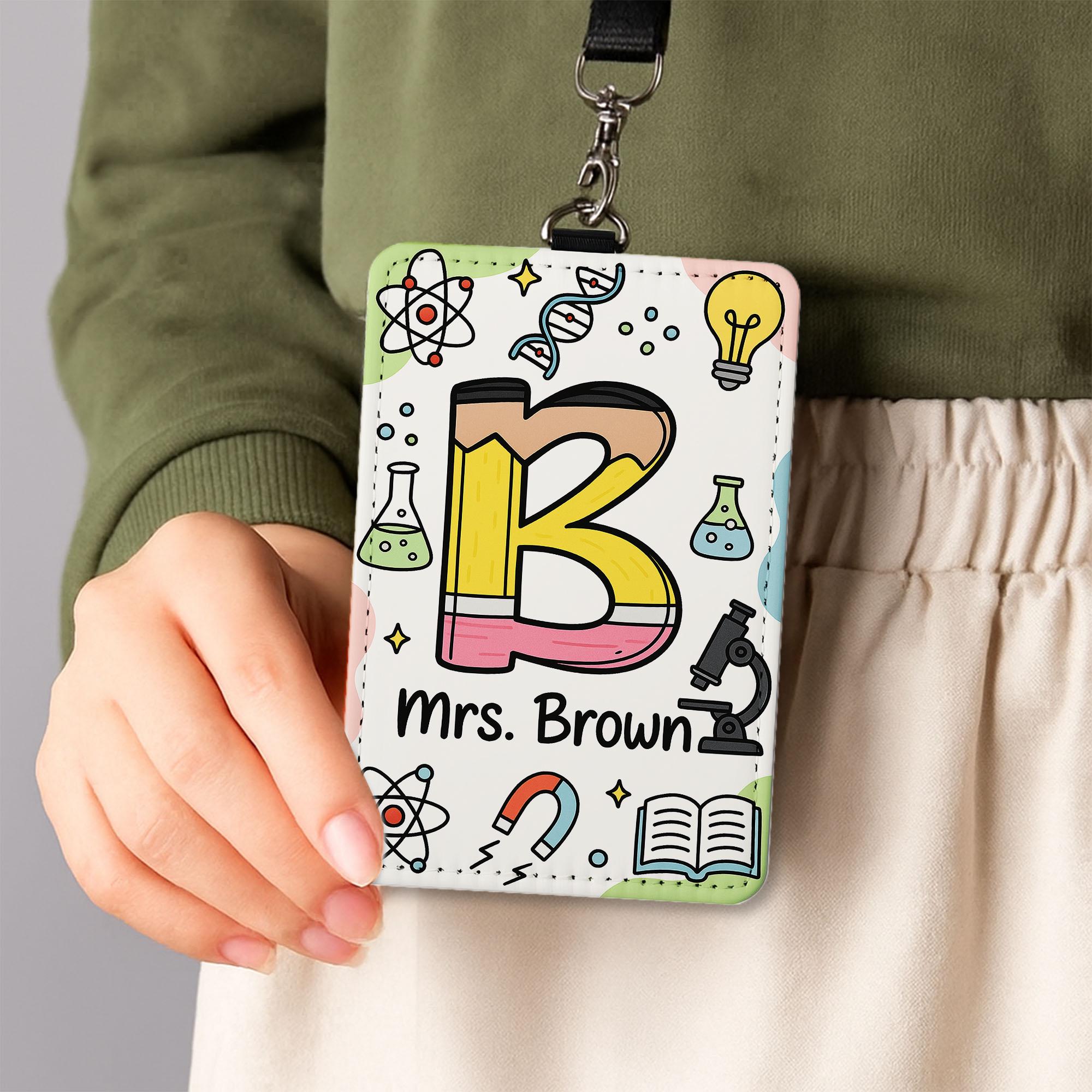 Custom Teacher ID Badge Holder, Personalized Science Theme Lanyard Tag, Back to School Gift for teacher, Cute Teacher Accessory