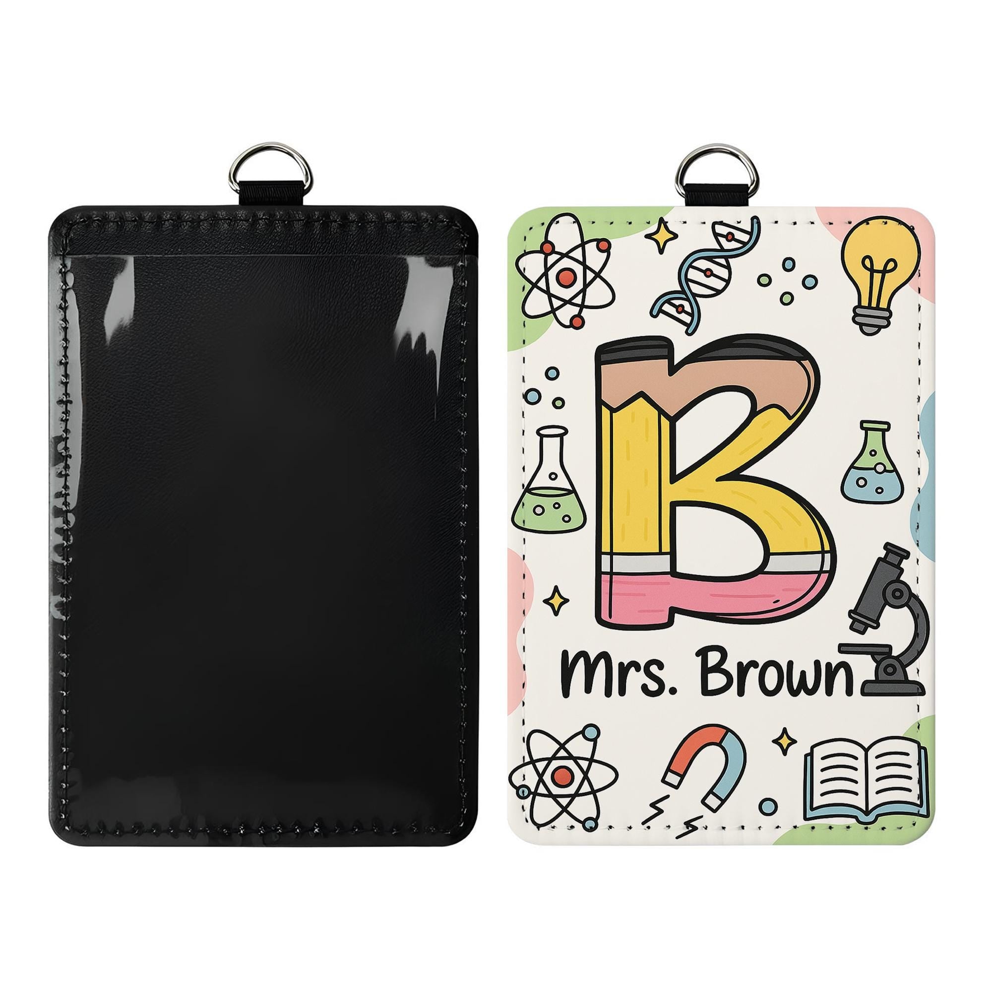 Custom Teacher ID Badge Holder, Personalized Science Theme Lanyard Tag, Back to School Gift for teacher, Cute Teacher Accessory