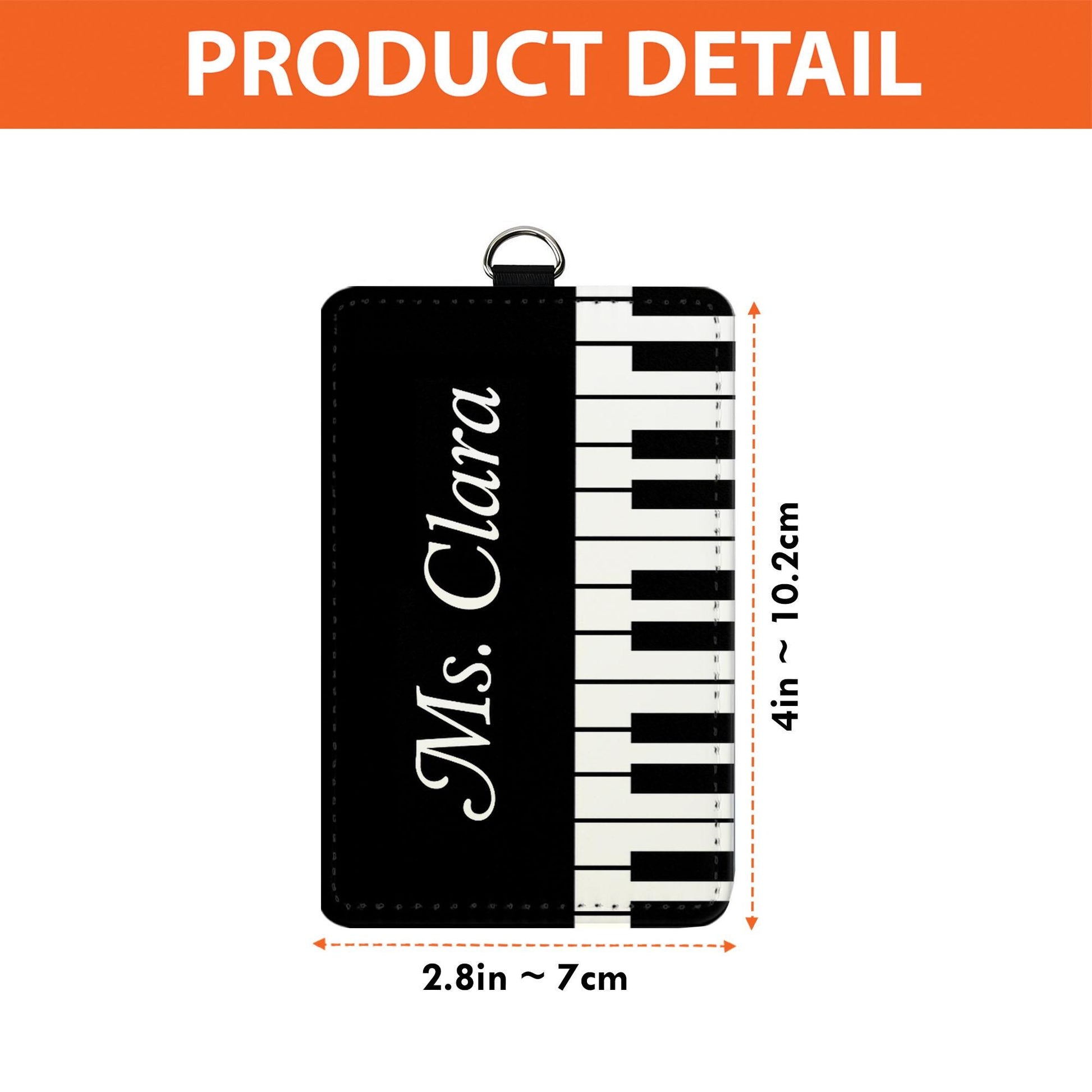 Piano Teacher Leather Badge Holder – Personalized Music Teacher ID Holder with Keyboard Design – Custom Gift for Musicians & Educators