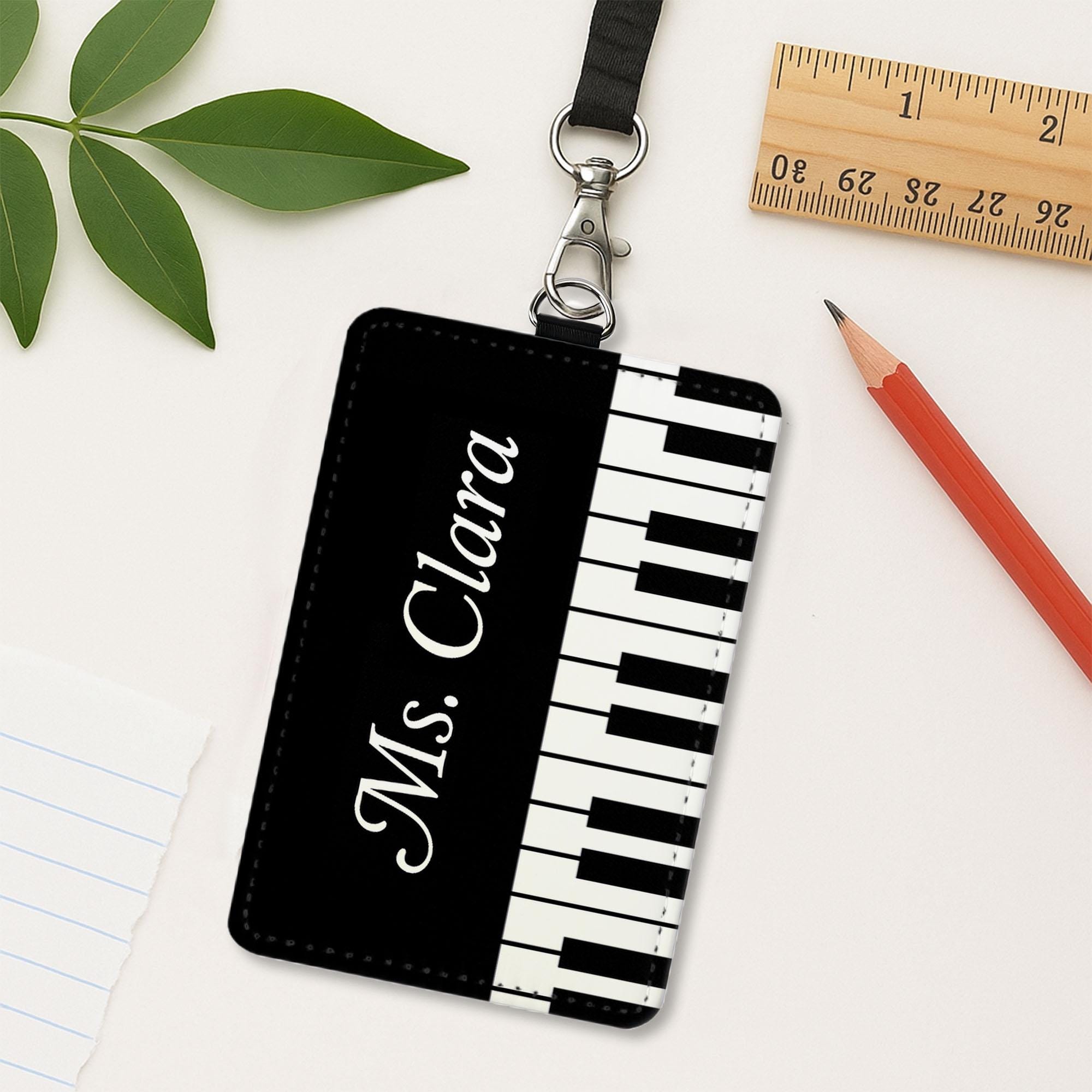 Piano Teacher Leather Badge Holder – Personalized Music Teacher ID Holder with Keyboard Design – Custom Gift for Musicians & Educators